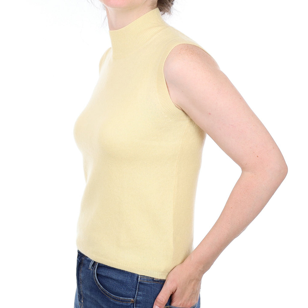 Primrose Yellow Cashmere Turtle Neck Tank Top Small