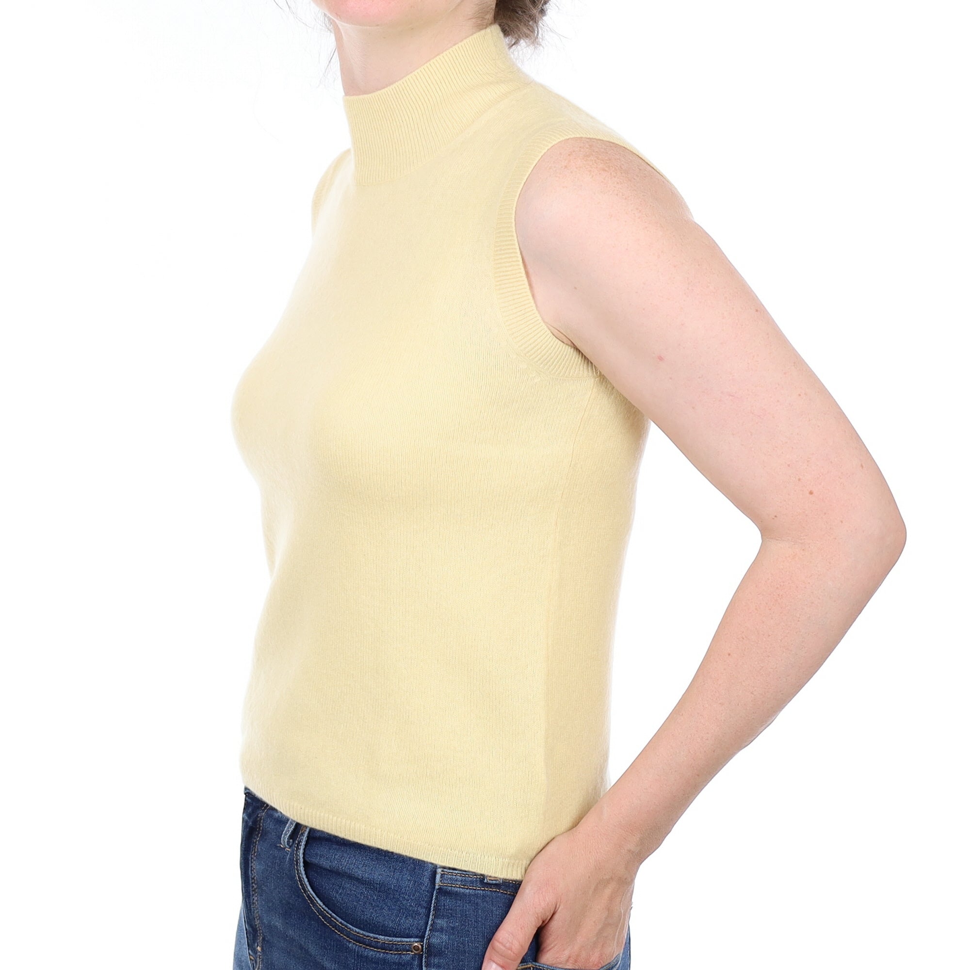Primrose Yellow Cashmere Turtle Neck Tank Top Small