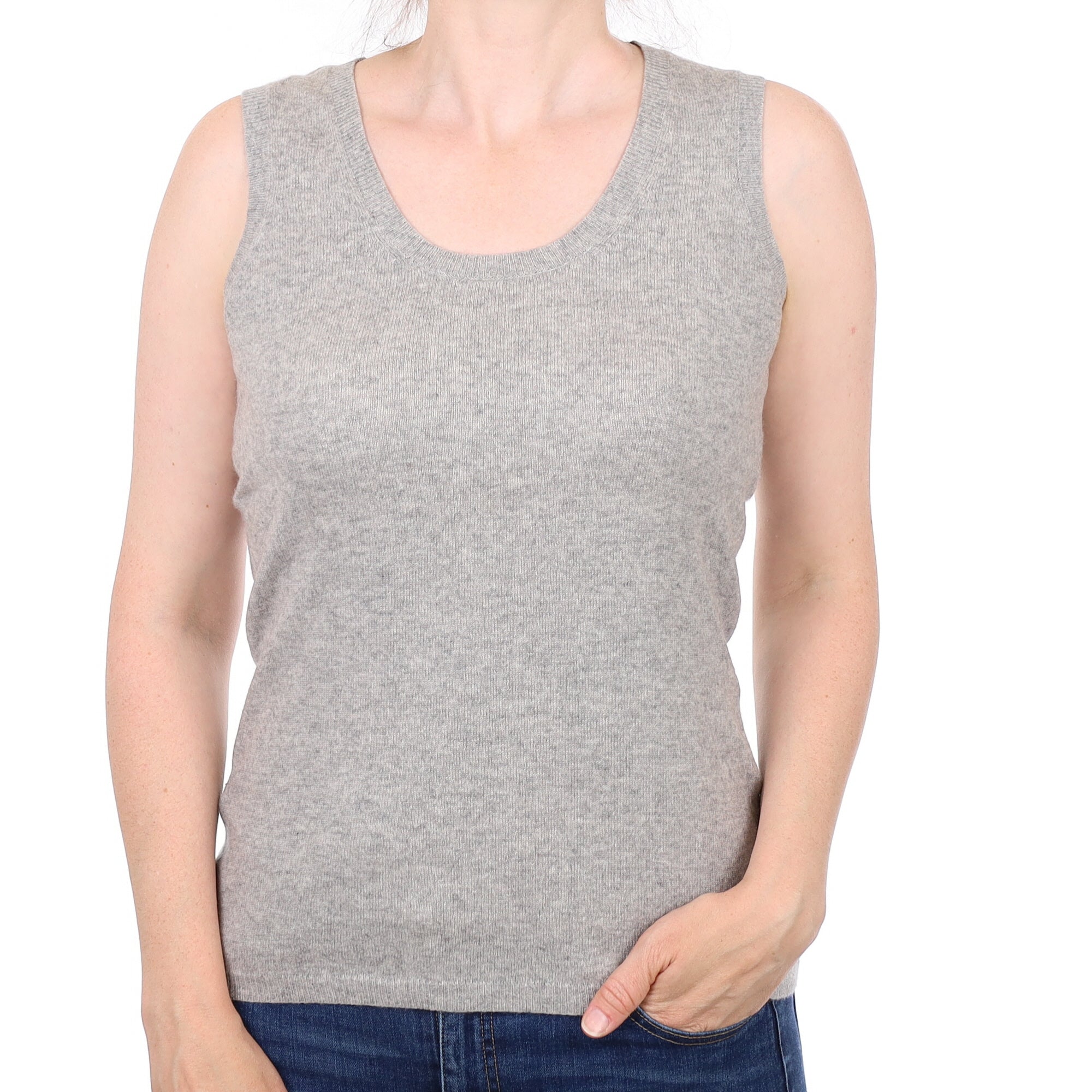 Smoke Grey Cashmere Scoop Neck Tank Top Small