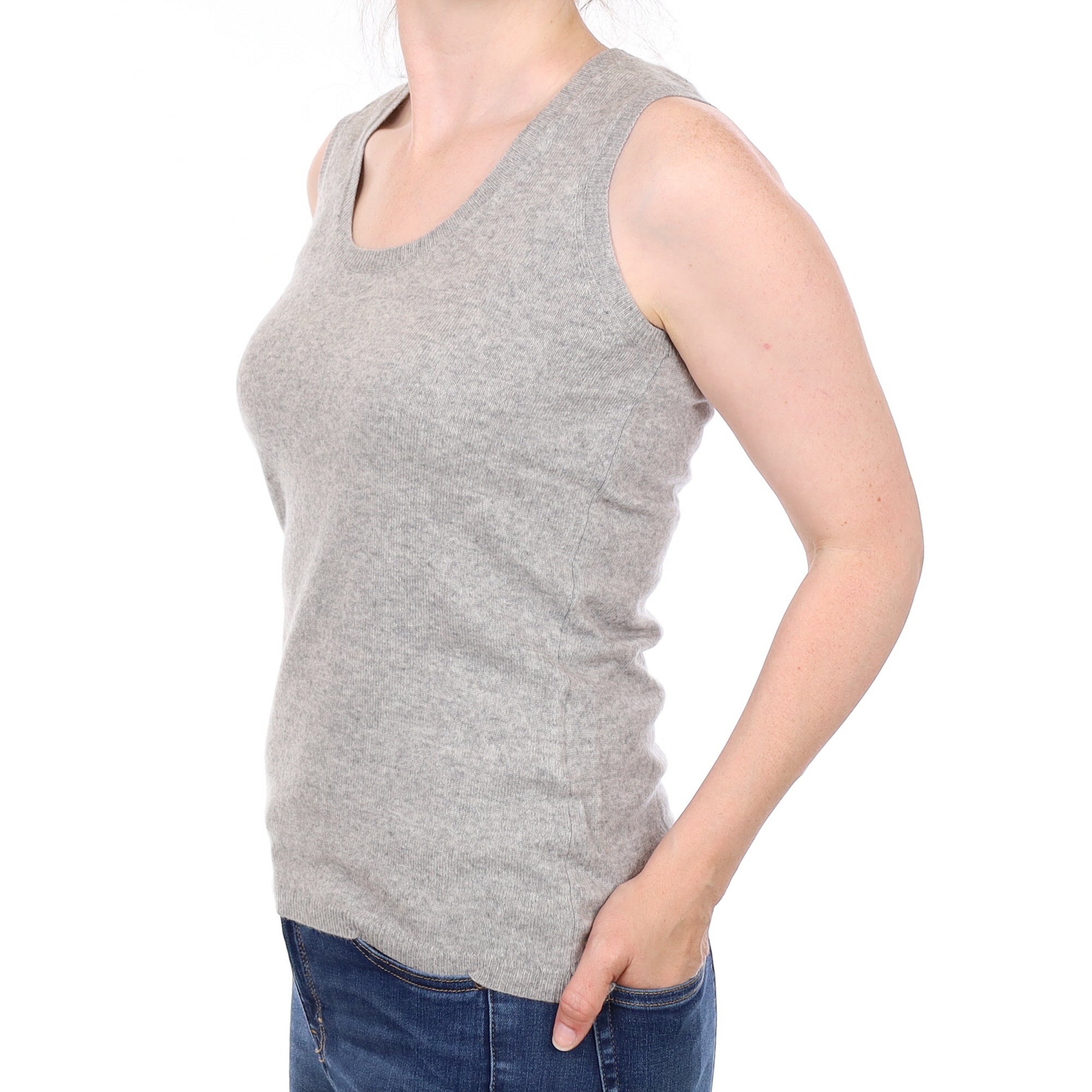Smoke Grey Cashmere Scoop Neck Tank Top Small