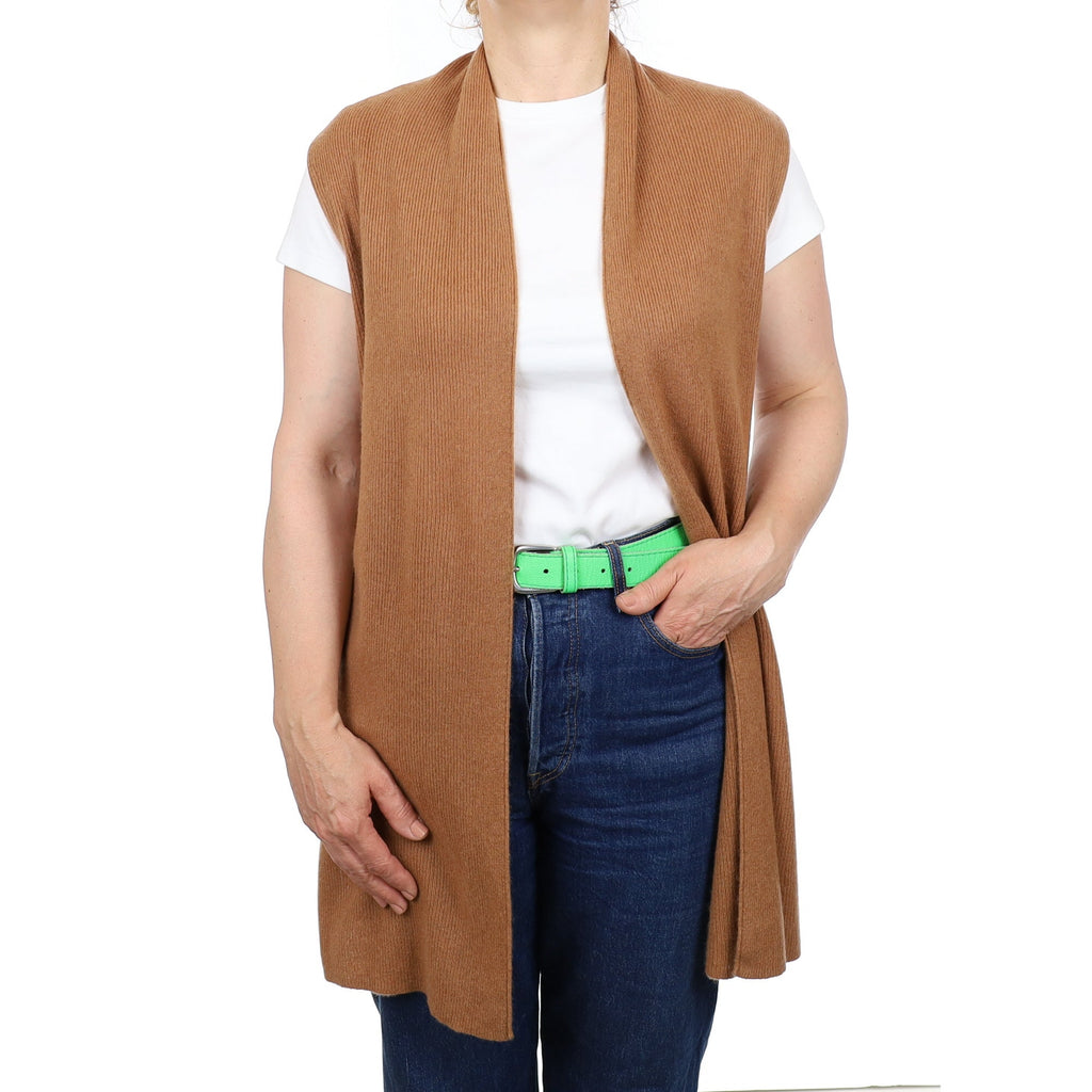 Cinnamon Brown Rib Cashmere Longline Sleeveless Cardigan Medium