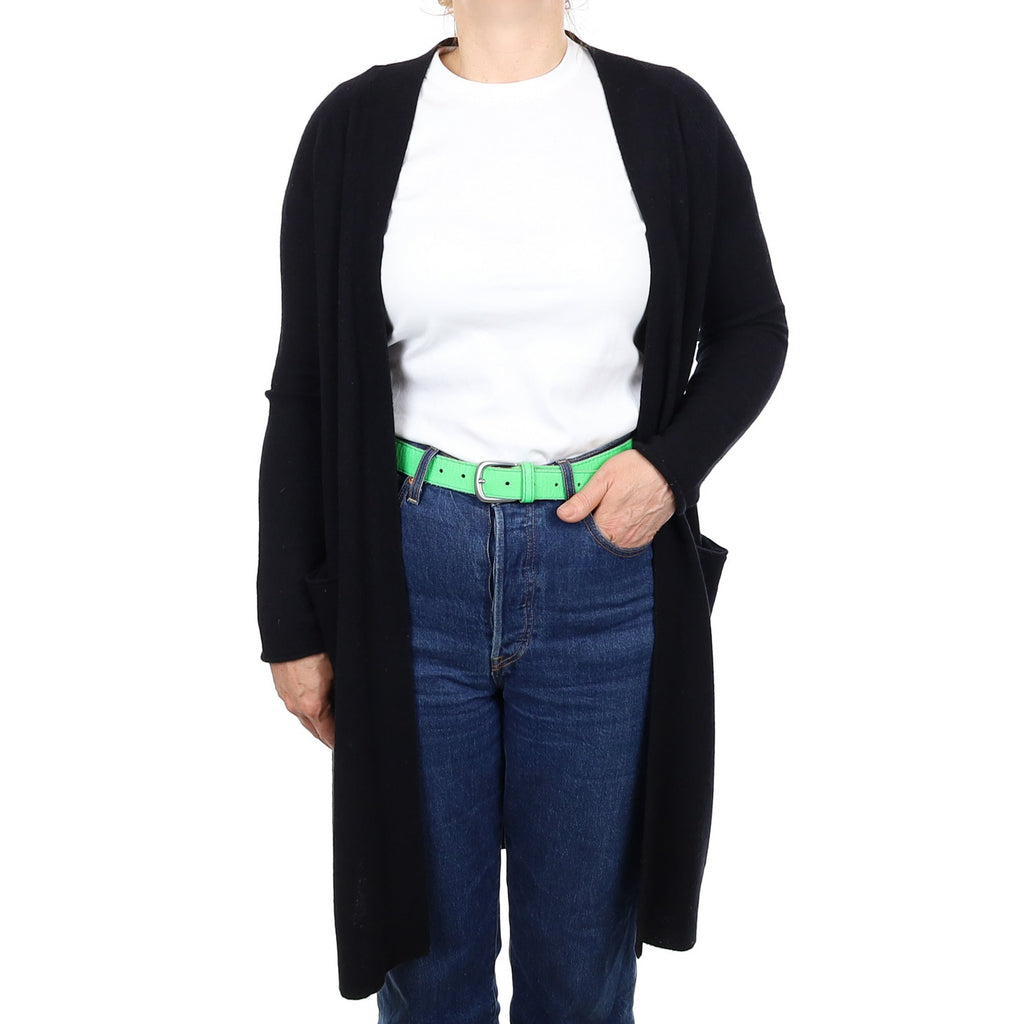 Black Cashmere Longline Edge to Edge Cardigan with Pockets Medium
