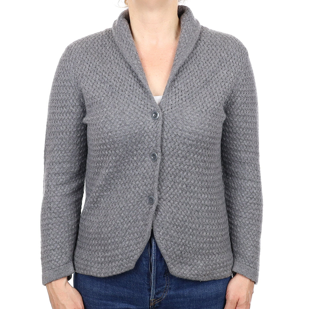 Slate Grey Cashmere Basket Weave Shawl Collar Cardigan Medium