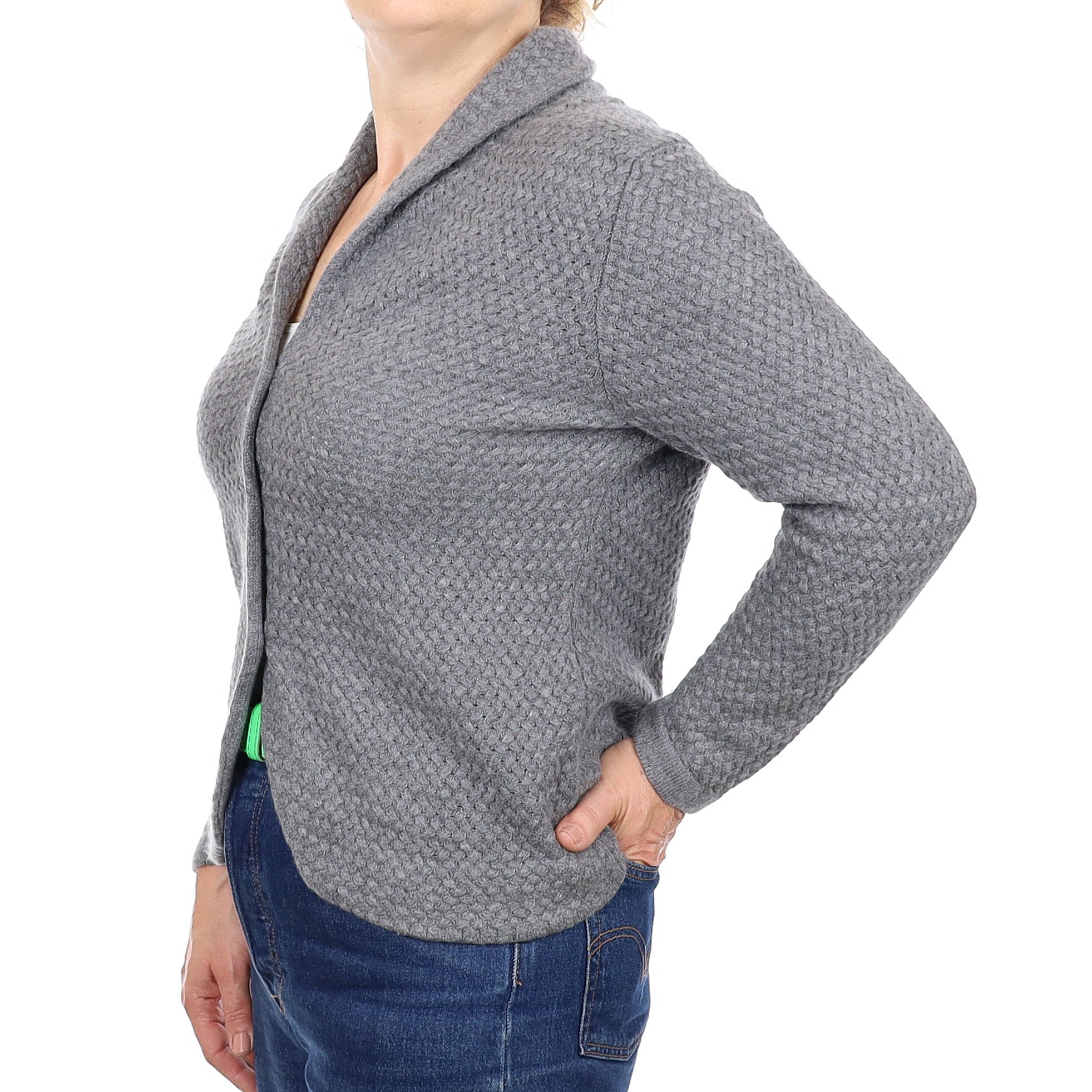 Slate Grey Cashmere Basket Weave Shawl Collar Cardigan Medium