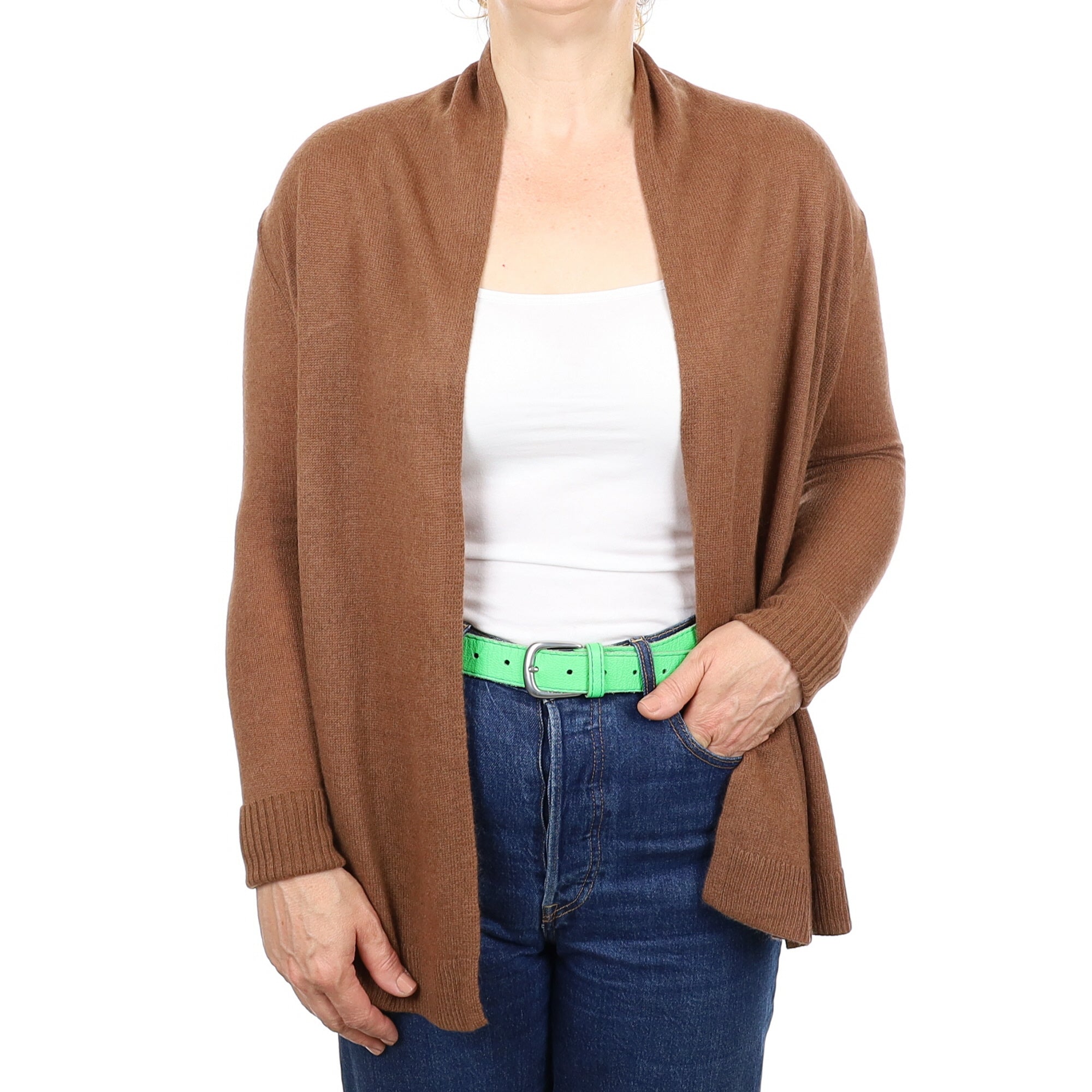 Nutmeg Brown Cashmere Edge to Edge Cardigan Medium