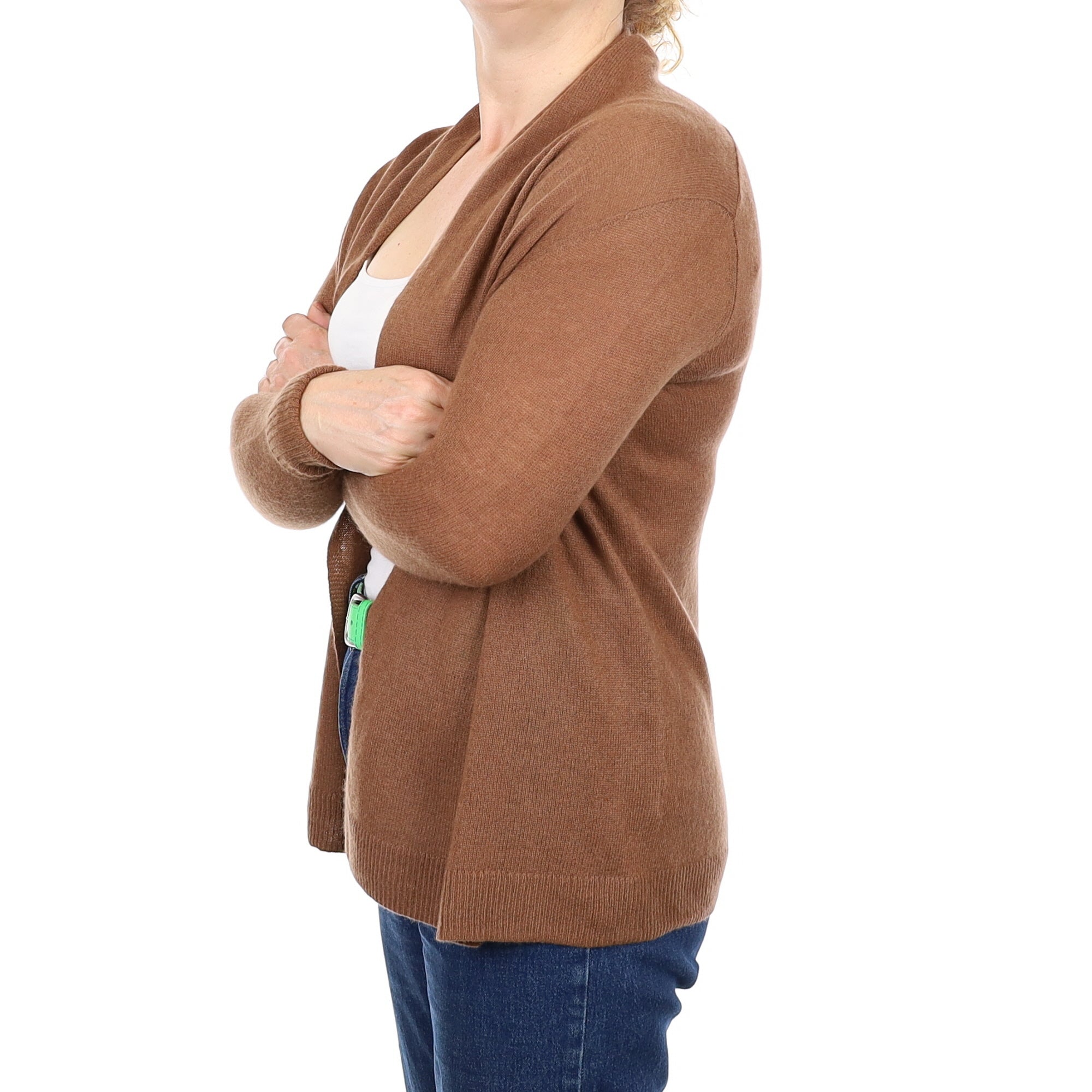 Nutmeg Brown Cashmere Edge to Edge Cardigan Medium