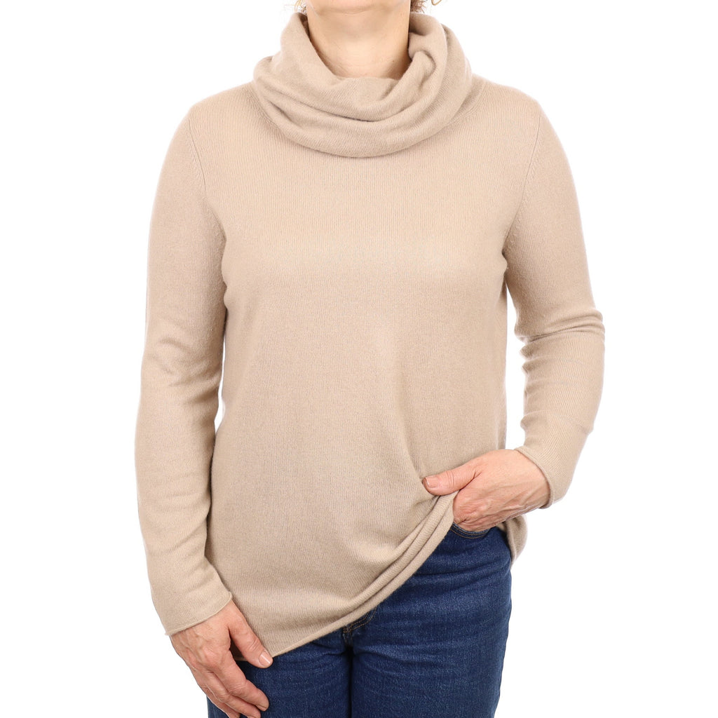 Pale Caramel Cashmere Cowl Neck Jumper Medium
