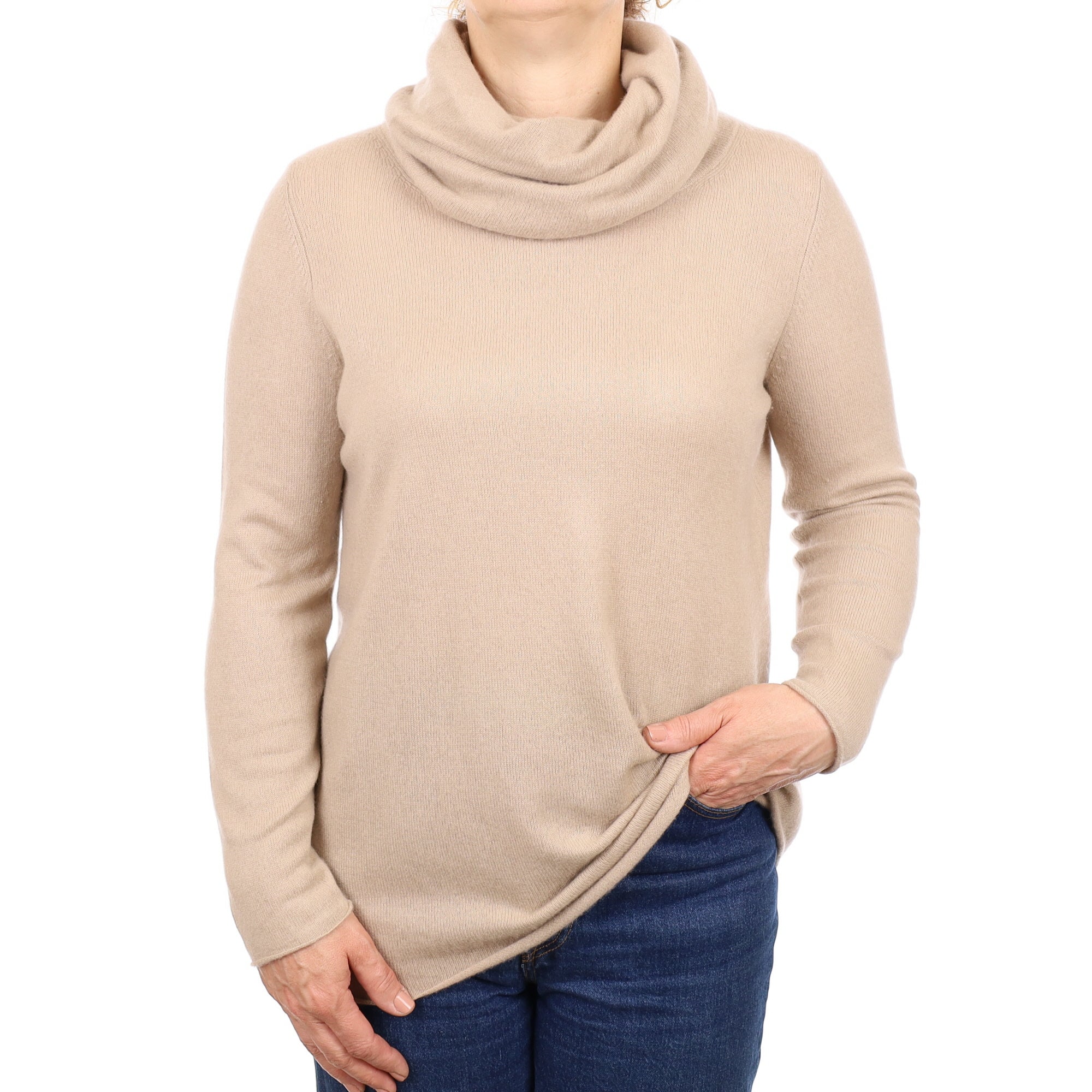 Pale Caramel Cashmere Cowl Neck Jumper Medium