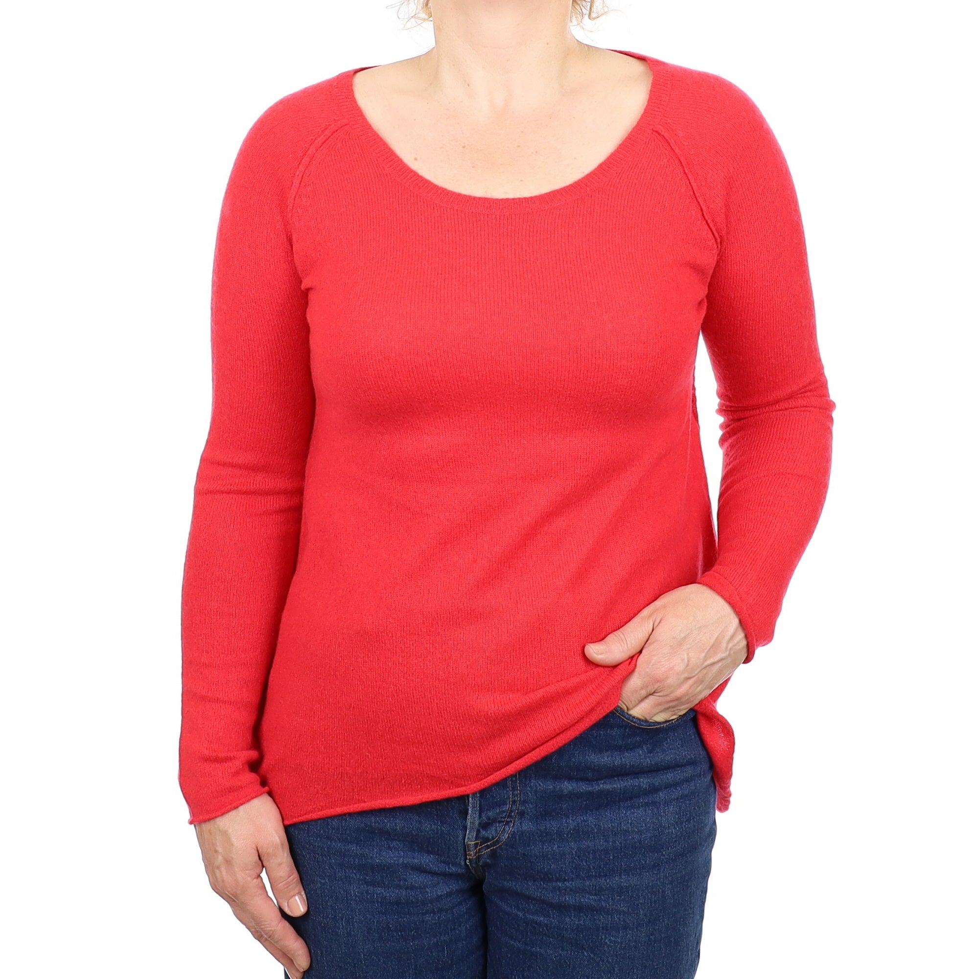 Strawberry Red A-Line Cashmere Crew Neck Tunic Jumper Medium