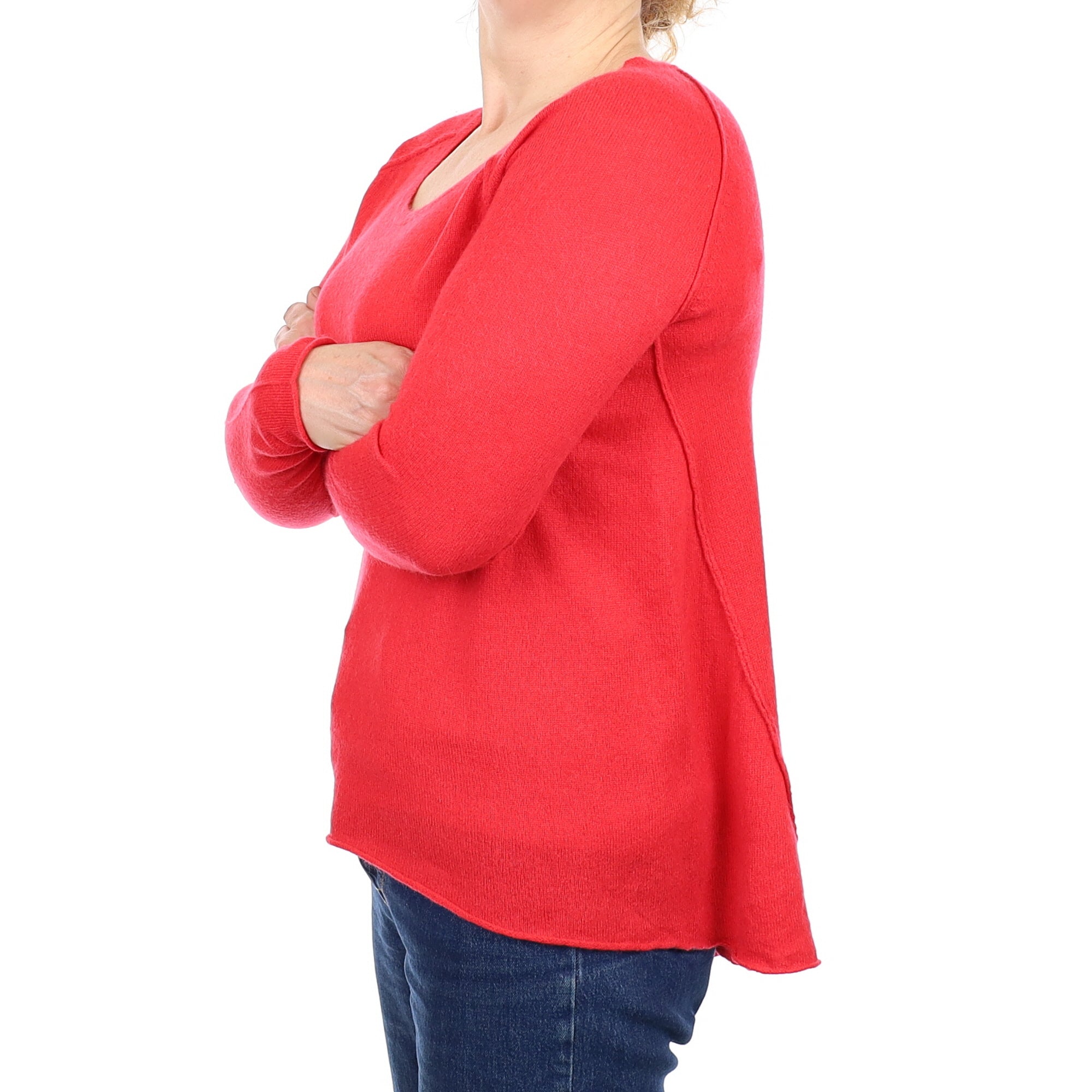 Strawberry Red A-Line Cashmere Crew Neck Tunic Jumper Medium