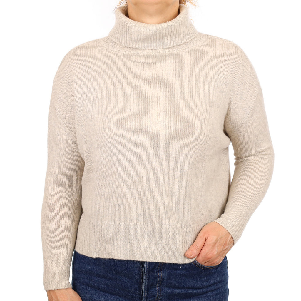 Mist Grey Heavy Knit Cashmere Boxy Polo Neck Jumper Medium