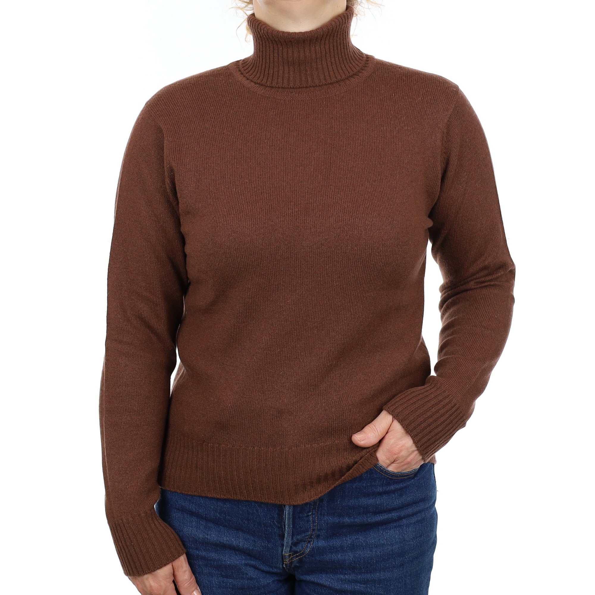 Brora Chocolate Brown Cashmere Polo Neck Jumper Medium
