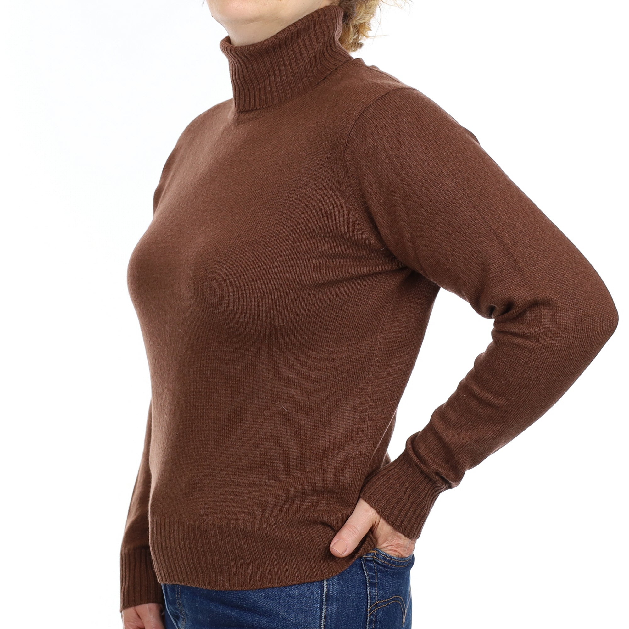 Brora Chocolate Brown Cashmere Polo Neck Jumper Medium