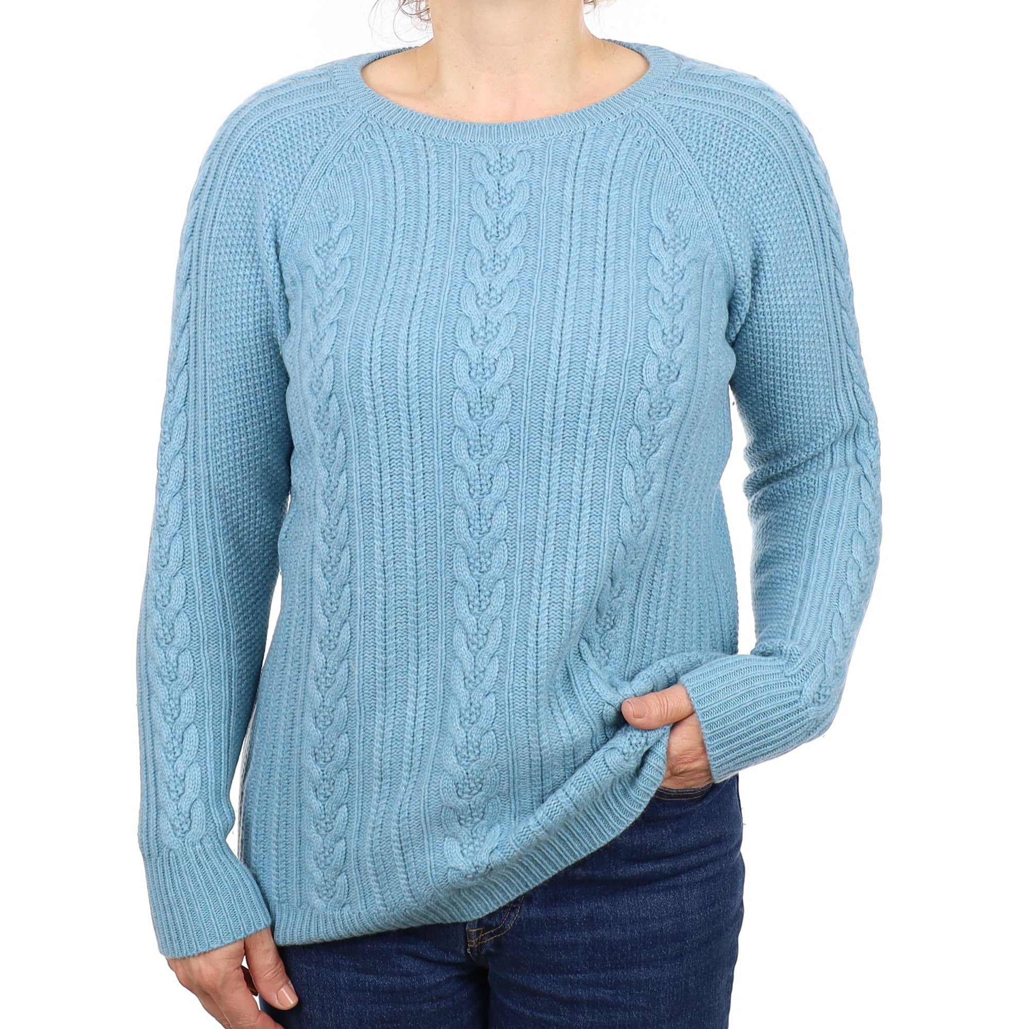 Brora Aqua Blue Chunky Cashmere Crew Neck Jumper Medium