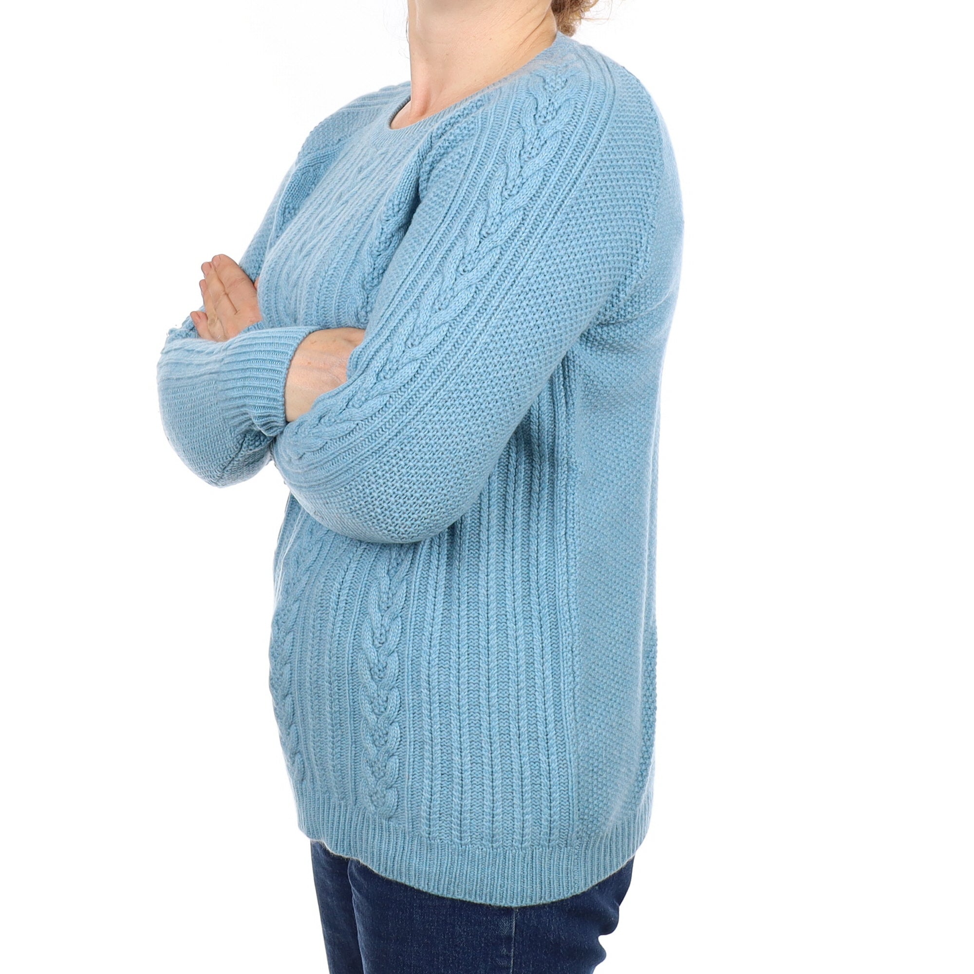 Brora Aqua Blue Chunky Cashmere Crew Neck Jumper Medium