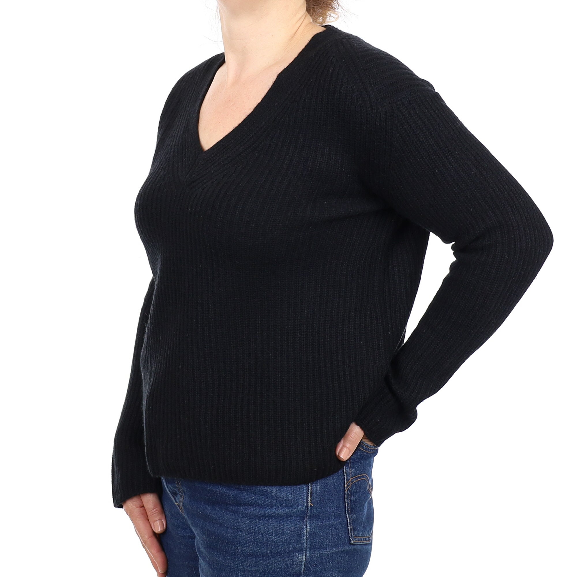 Vince Black Chunky Cashmere V Neck Jumper Medium