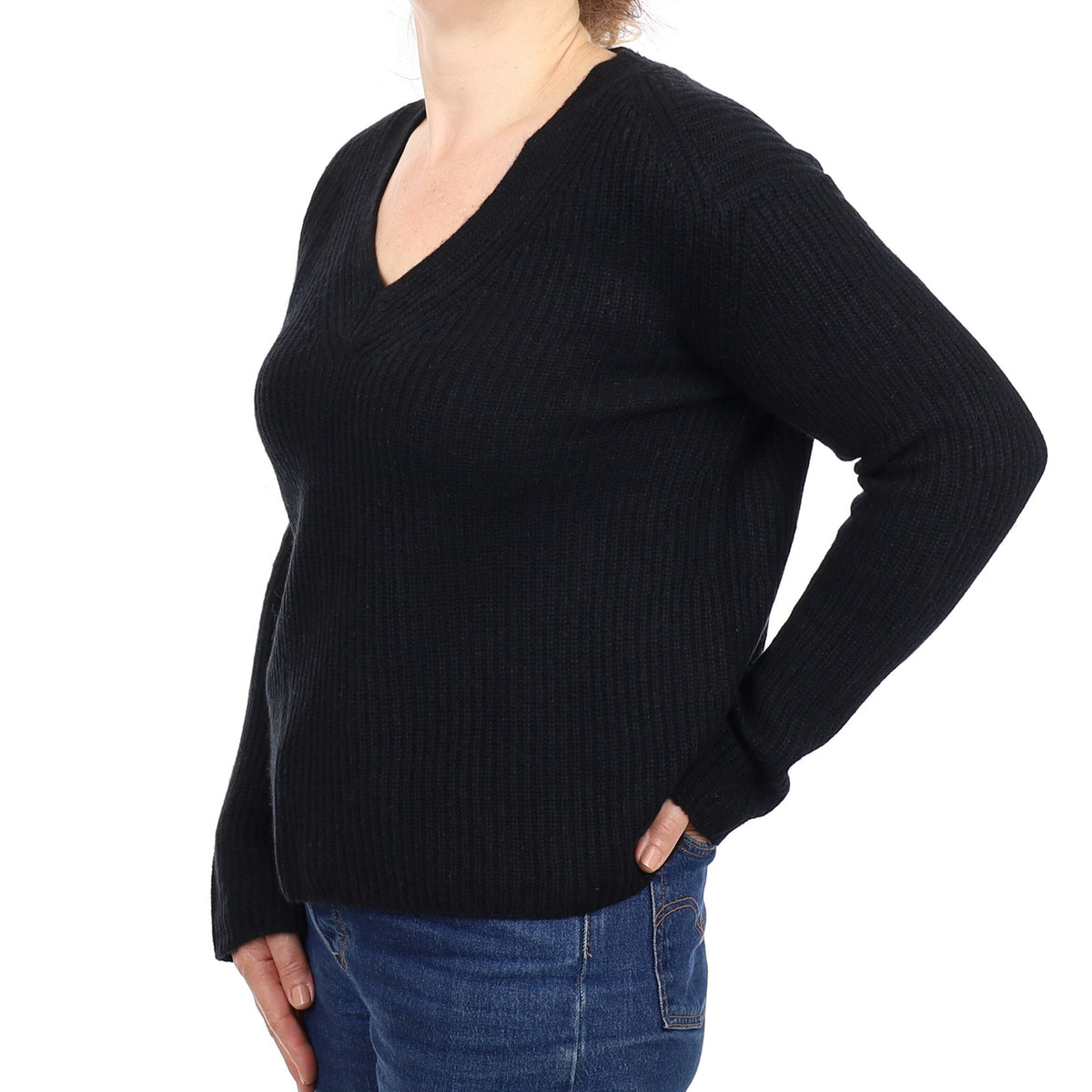 Vince Black Chunky Cashmere V Neck Jumper Medium