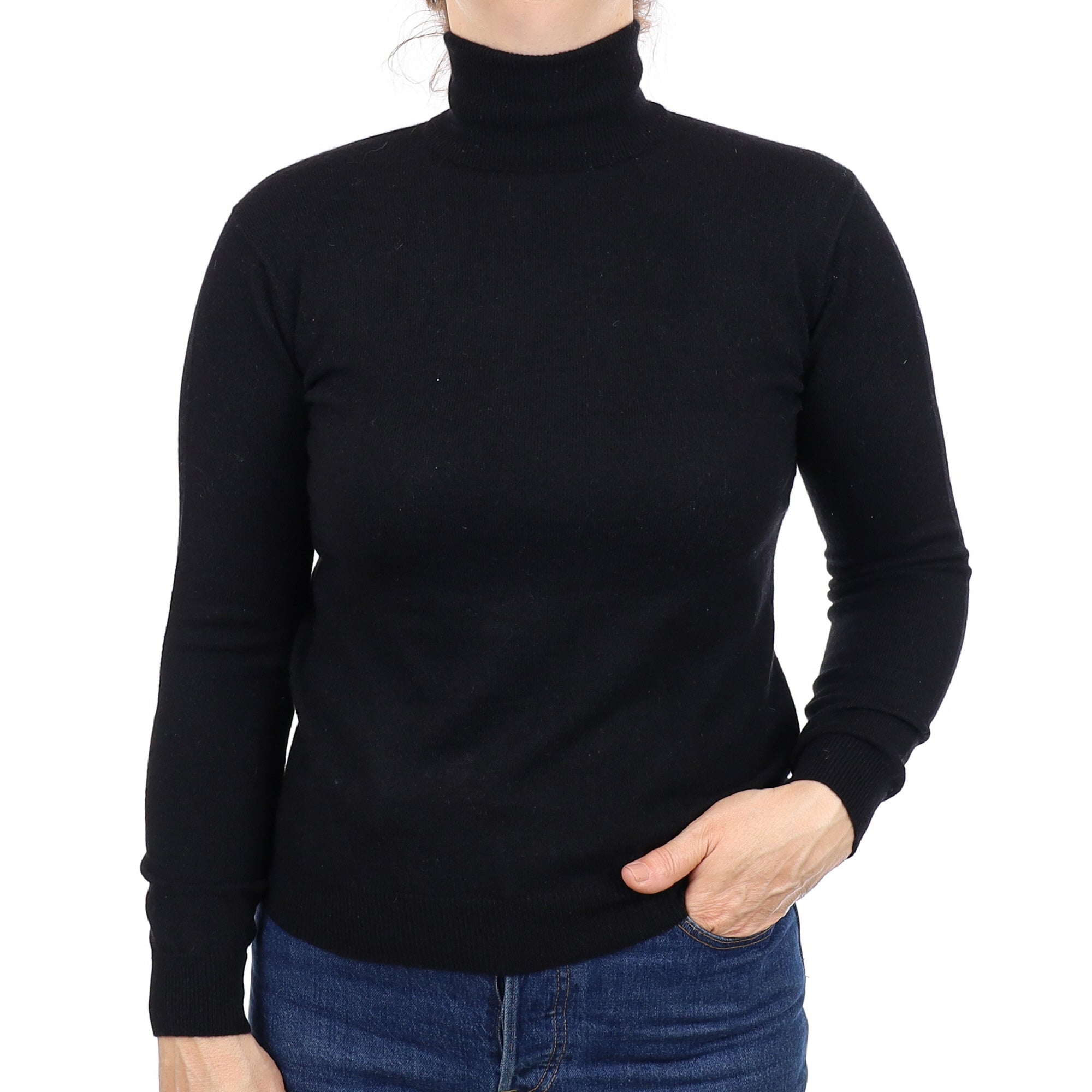 Black Cashmere Polo Neck Jumper Medium