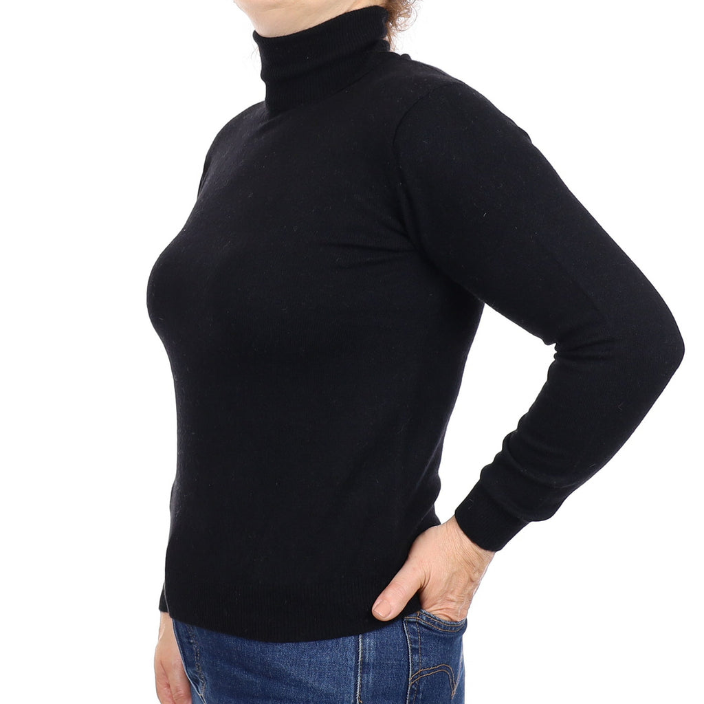 Black Cashmere Polo Neck Jumper Medium