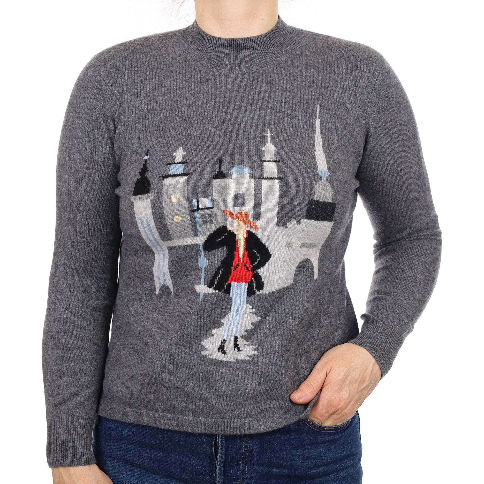 Grey City Scene Cashmere Turtleneck Jumper Medium
