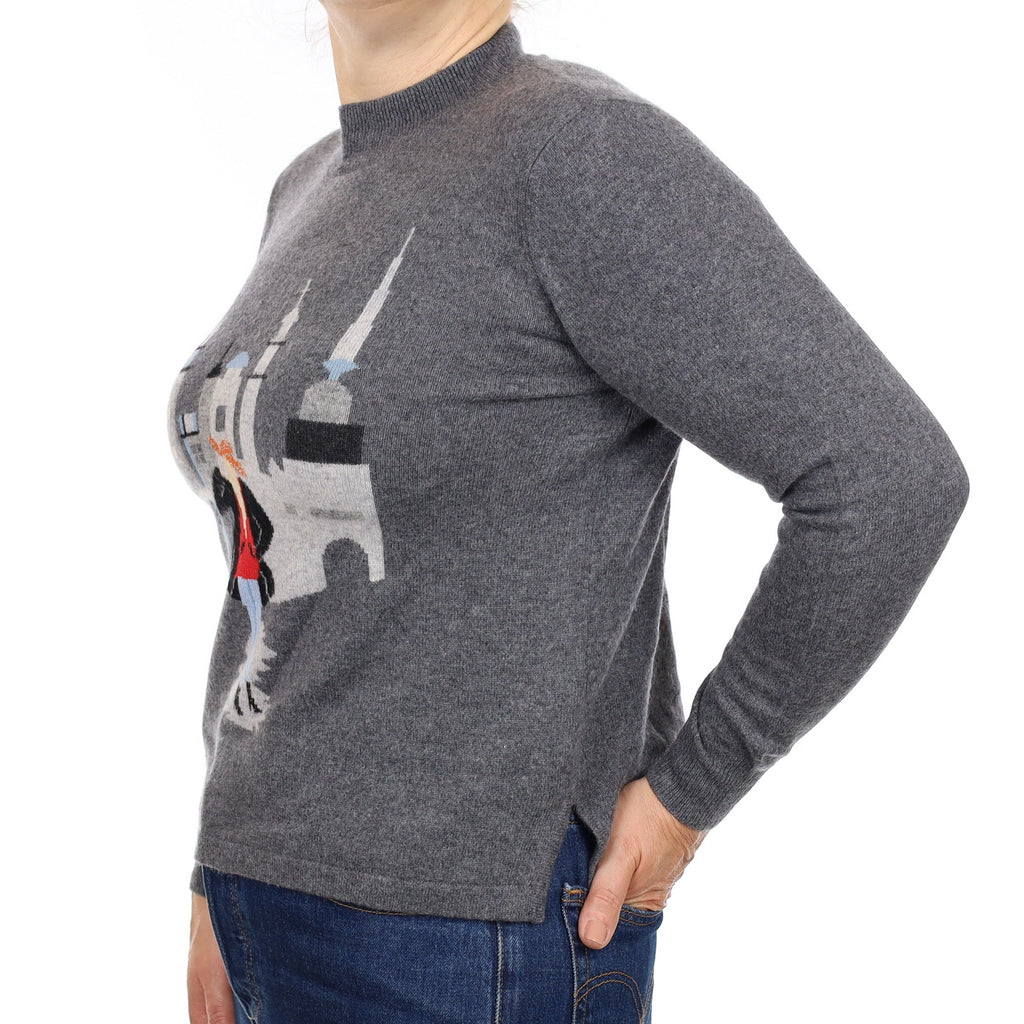 Grey City Scene Cashmere Turtleneck Jumper Medium