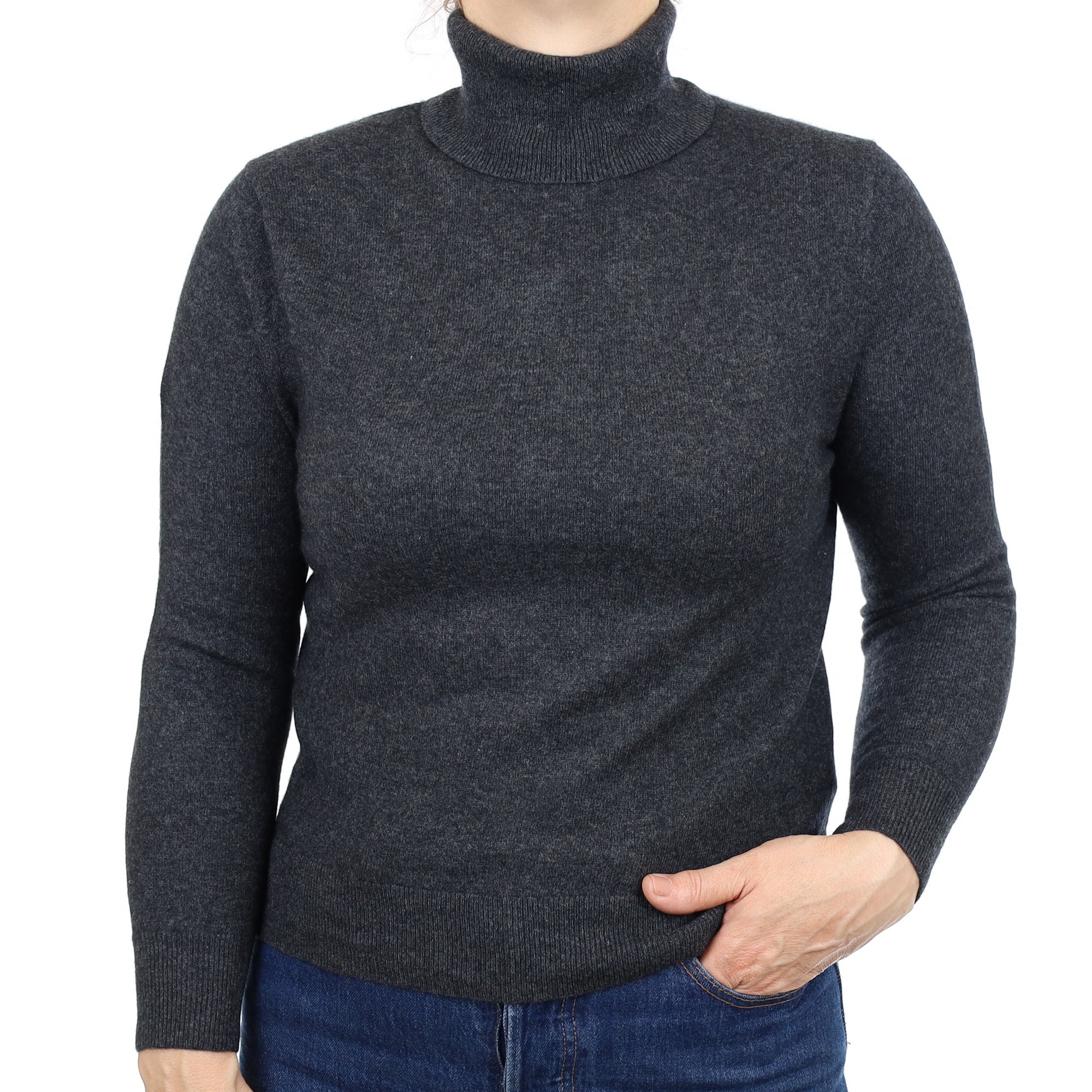 Charcoal Cashmere Polo Neck Jumper Medium