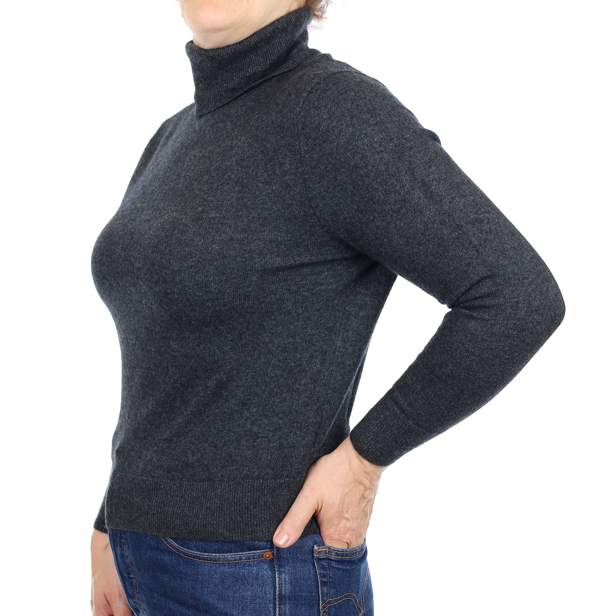 Charcoal Cashmere Polo Neck Jumper Medium