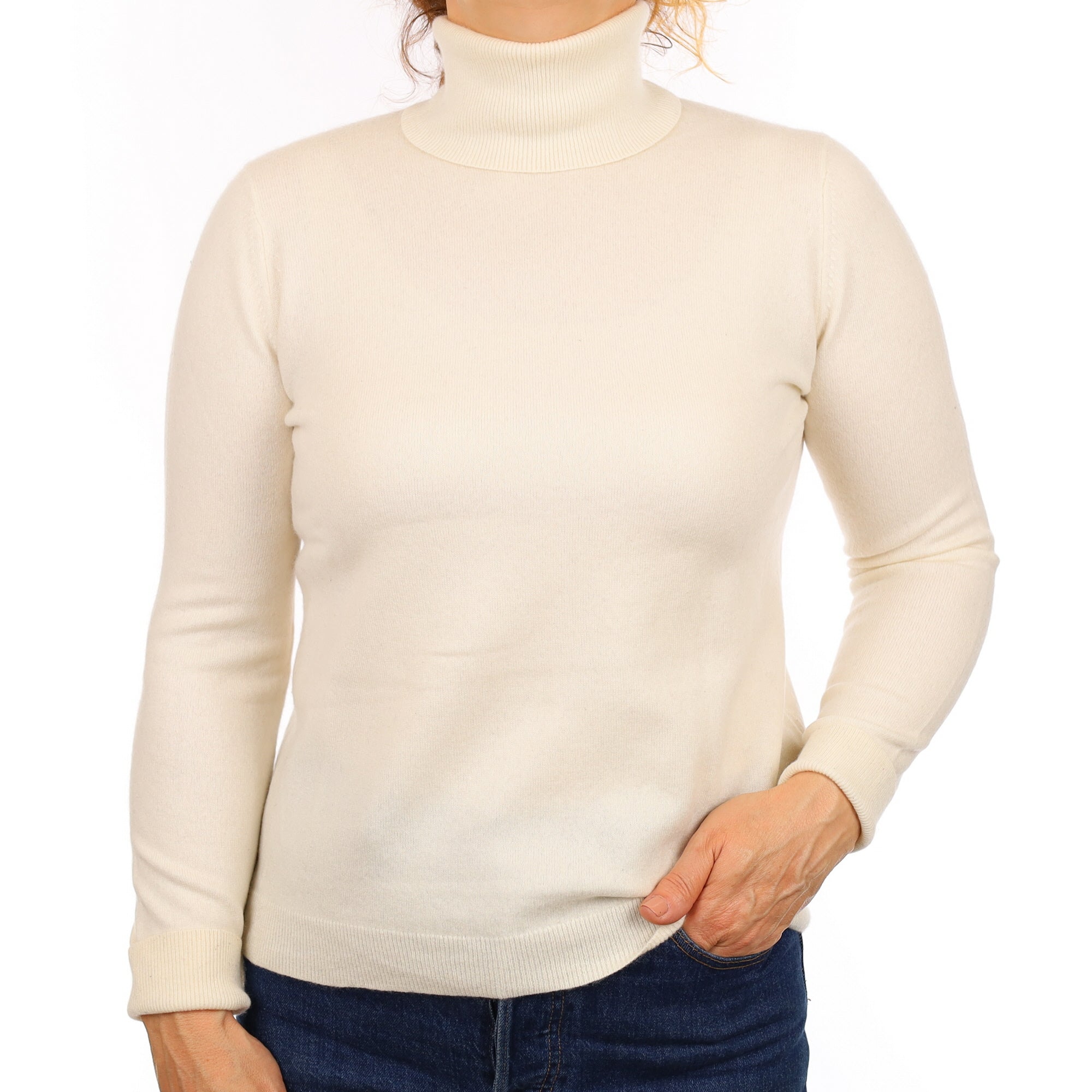 Ivory Cashmere Polo Neck Jumper Medium