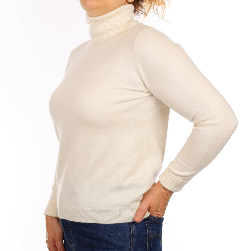 Ivory Cashmere Polo Neck Jumper Medium