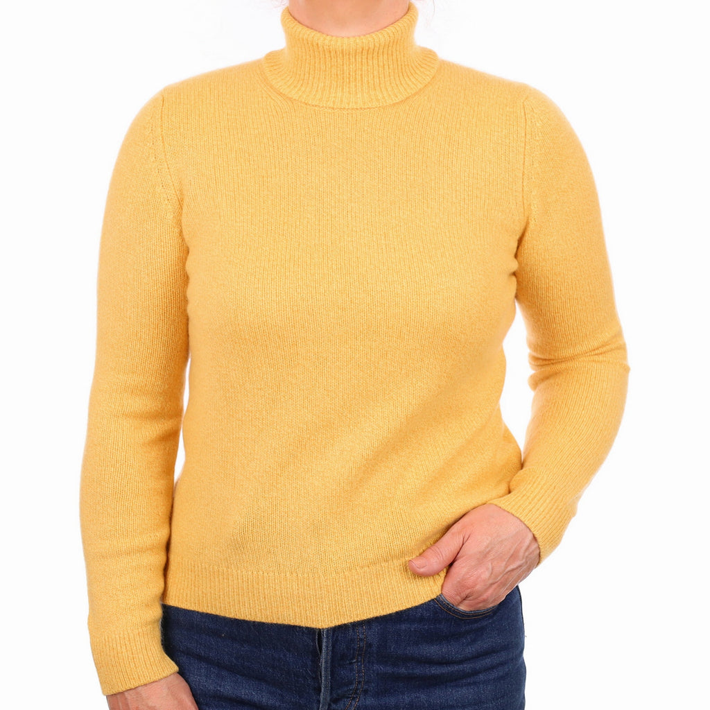 Scottish Yellow Marl Cashmere Polo Neck Jumper Medium
