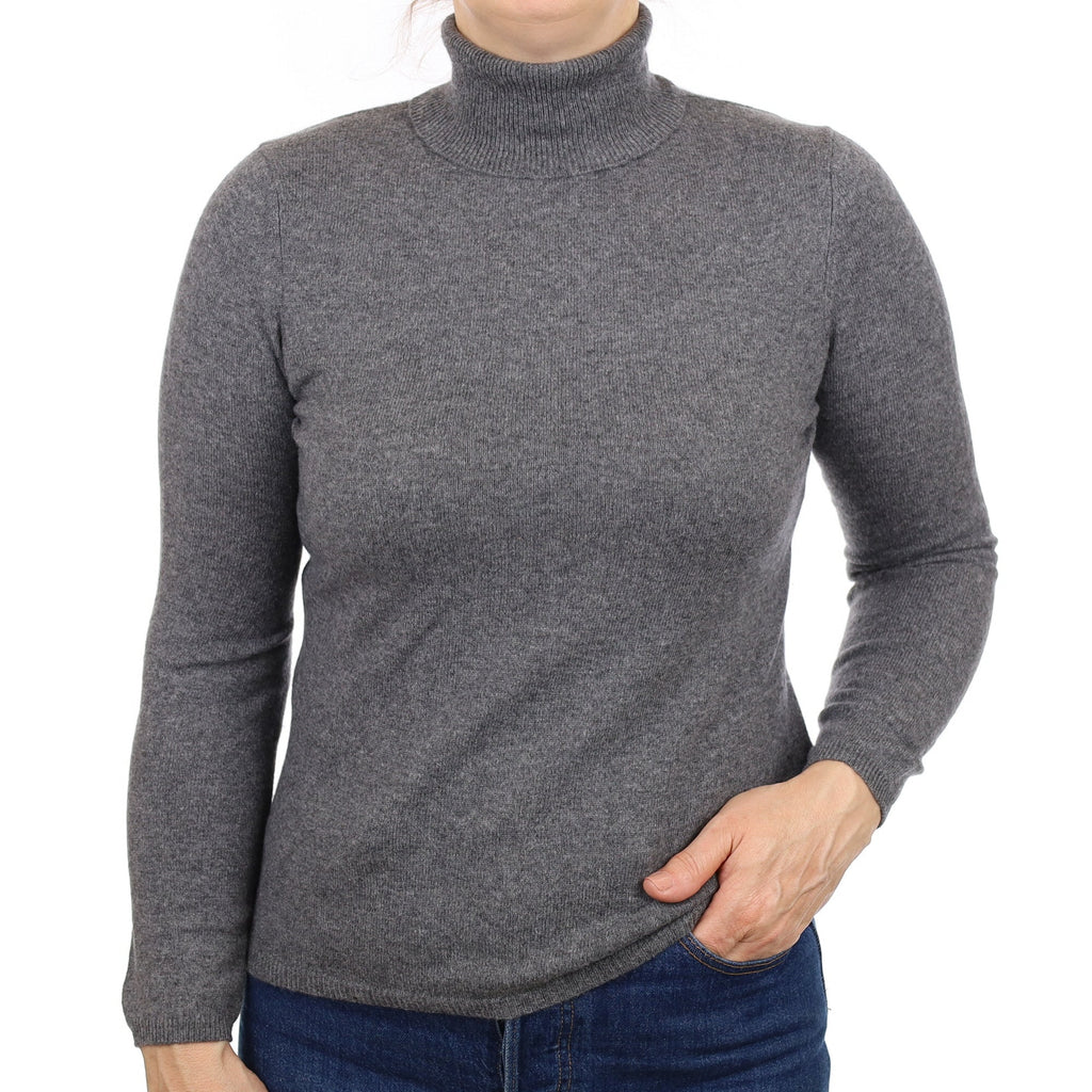 Slate Grey Cashmere Polo Neck Jumper Medium