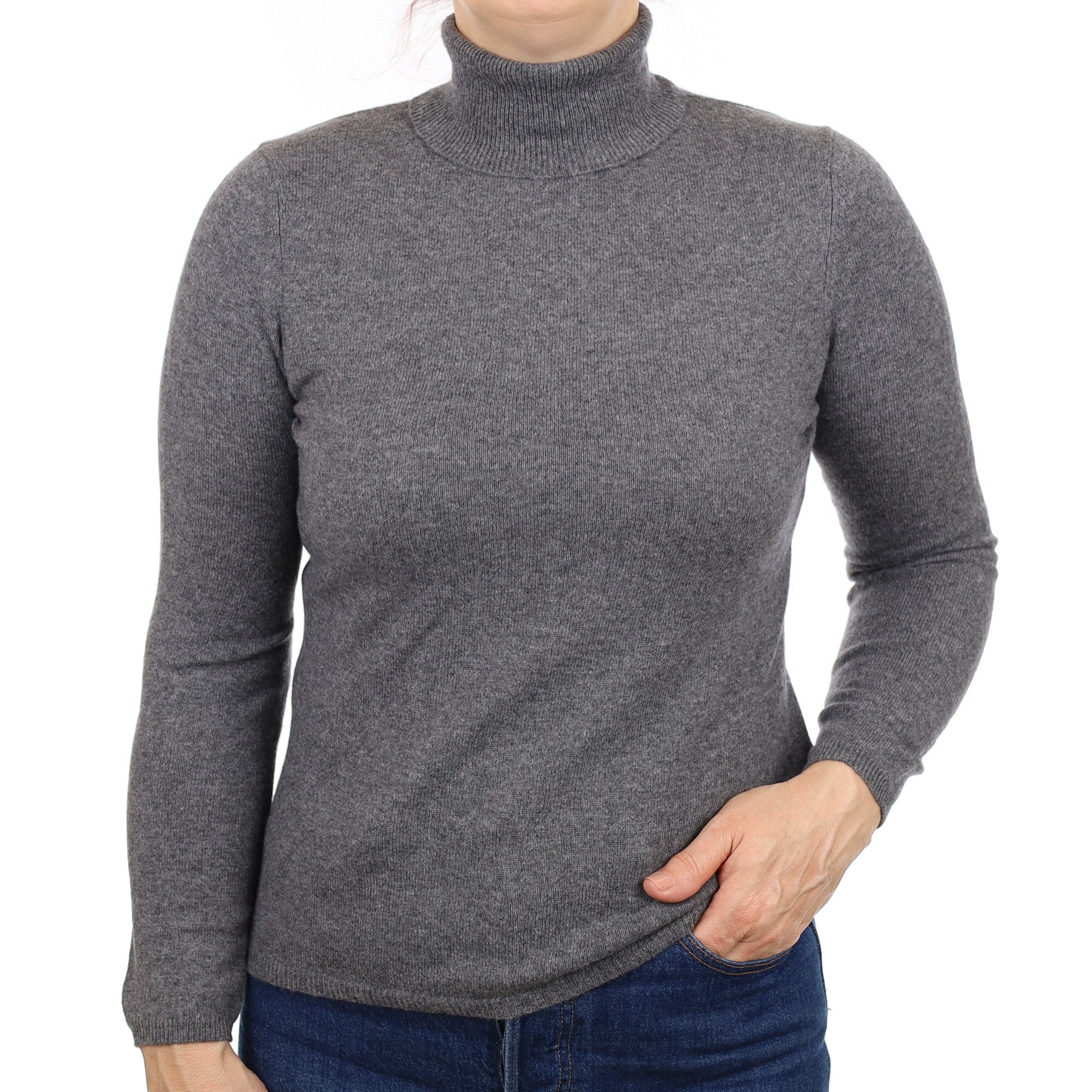 Slate Grey Cashmere Polo Neck Jumper Medium