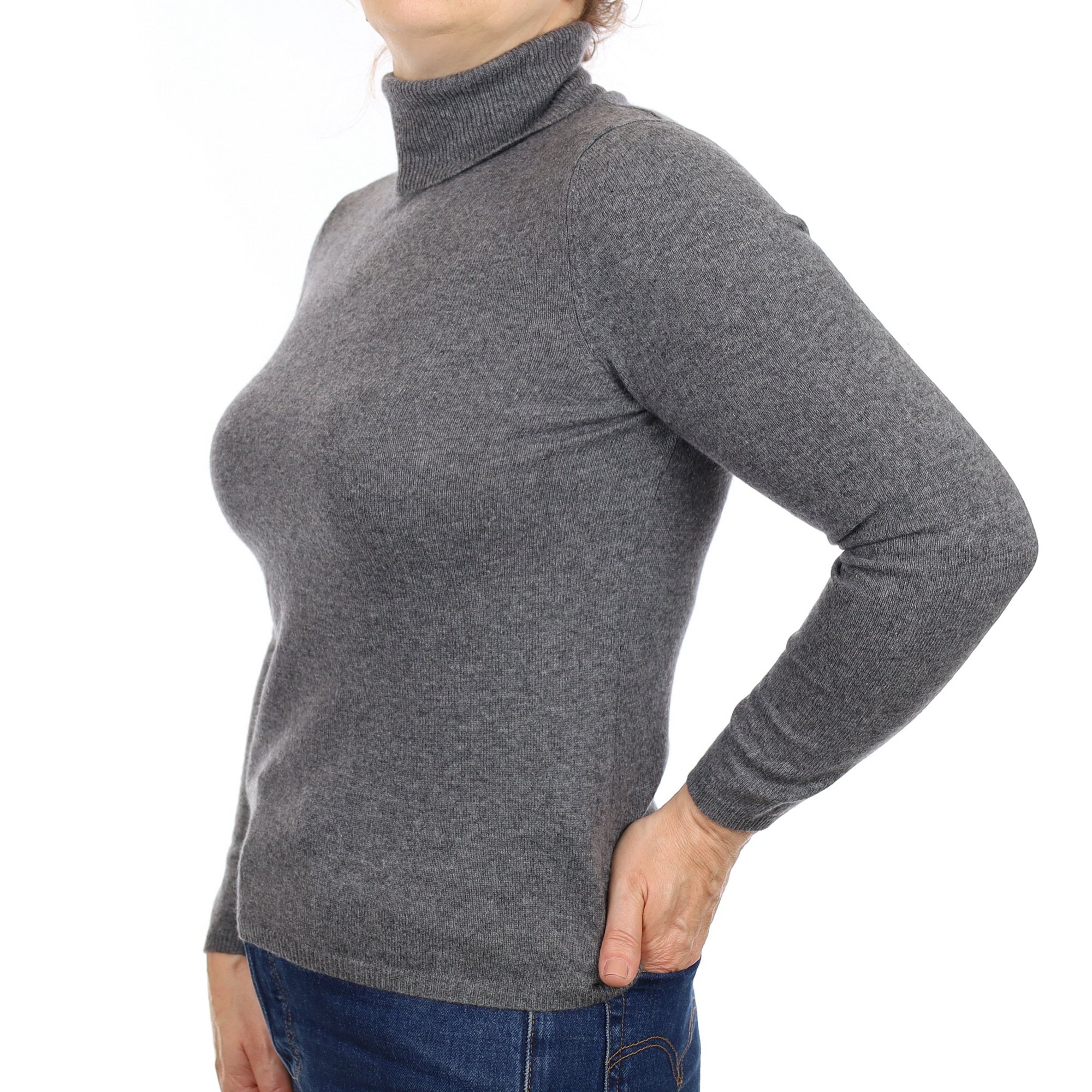 Slate Grey Cashmere Polo Neck Jumper Medium
