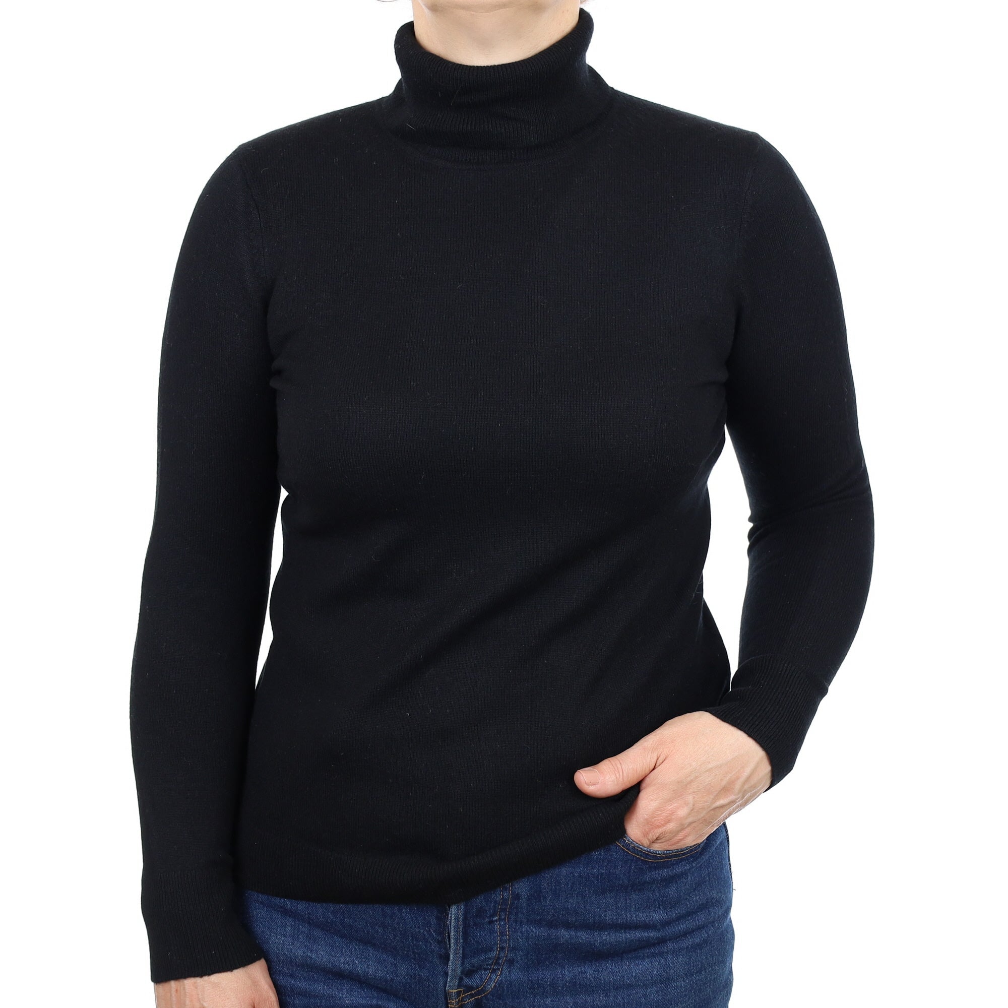 Black Cashmere Polo Neck Jumper Medium