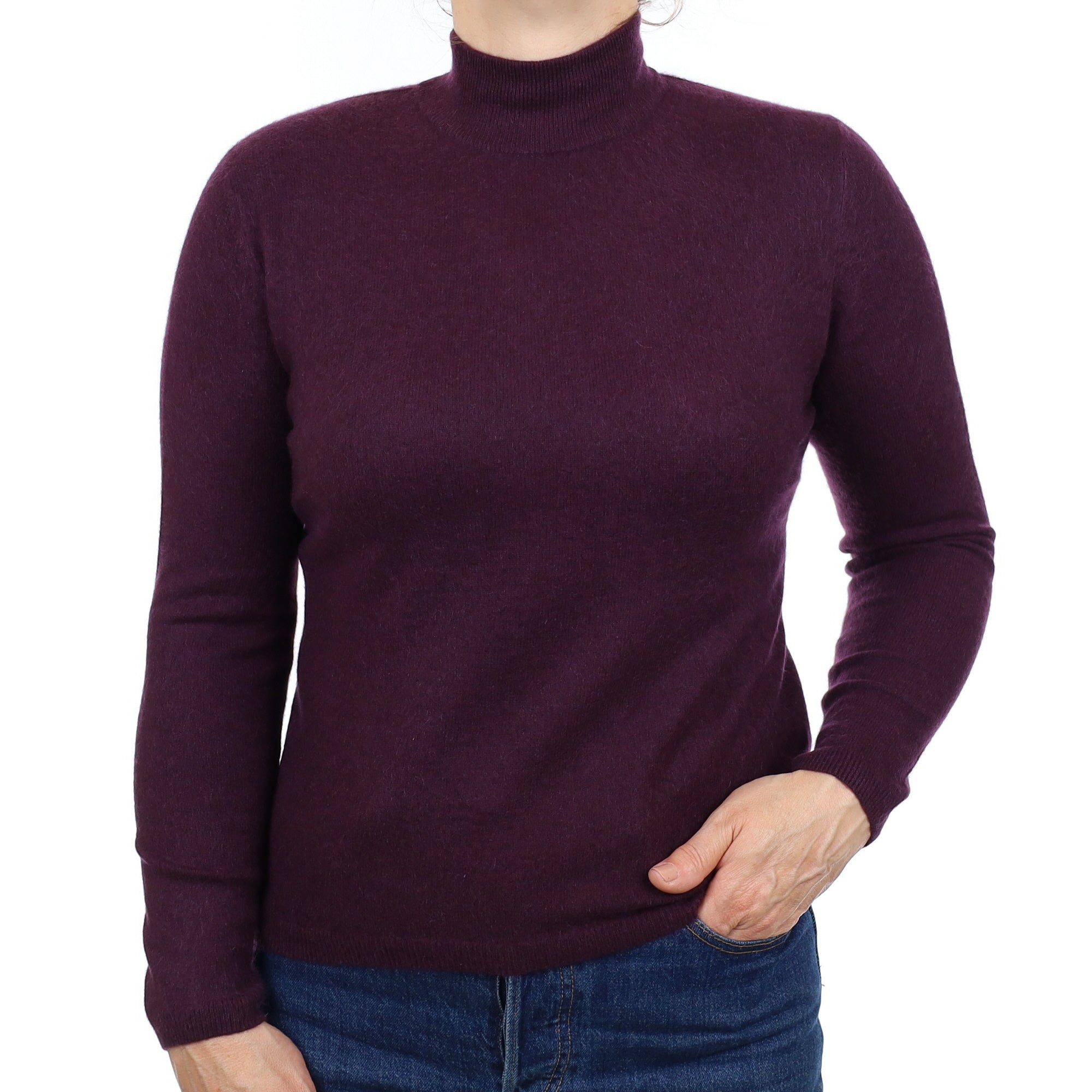 Aubergine Purple Cashmere Turtle Neck Jumper Medium
