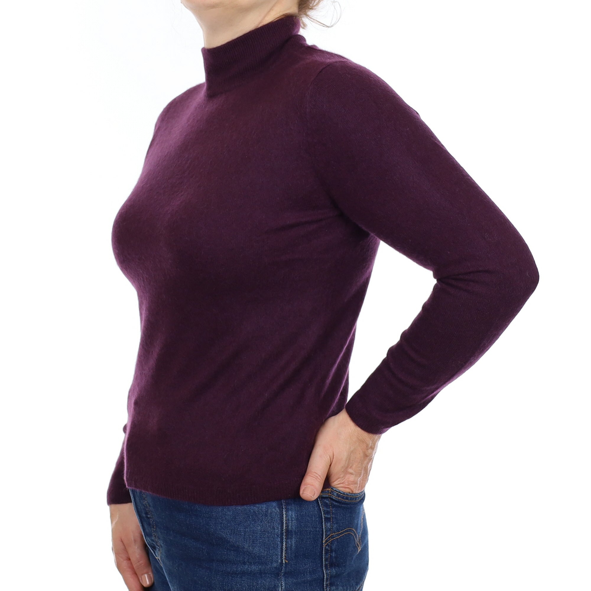 Aubergine Purple Cashmere Turtle Neck Jumper Medium