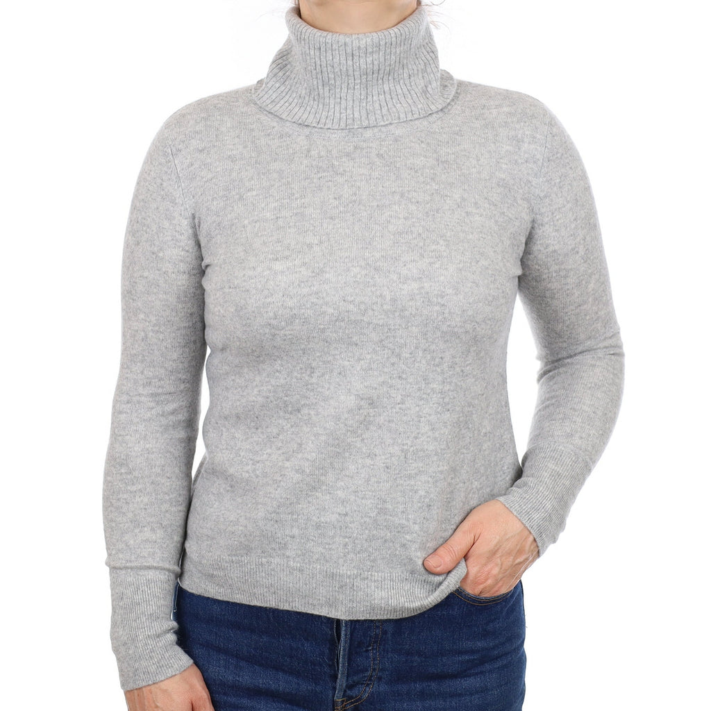 Smoke Grey Cashmere Polo Neck Jumper Medium
