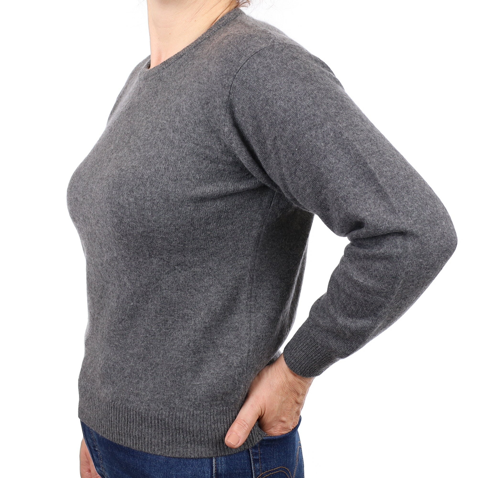 Slate Grey Heavy Knit Cashmere Crew Neck Jumper Medium