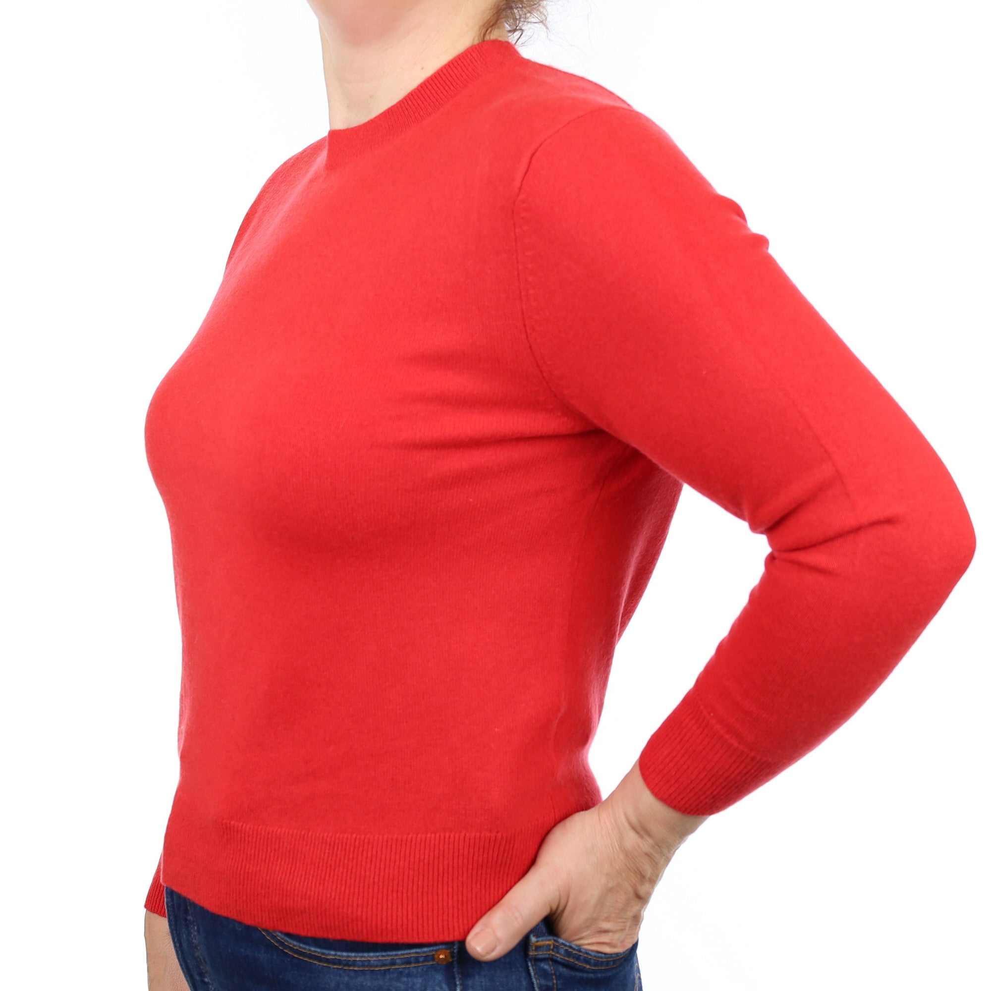 Vermillion Red Cashmere Crew Neck Jumper Medium