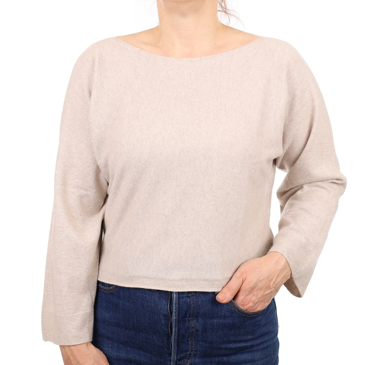 Fawn Cashmere Batwing Slash Neck Jumper Medium