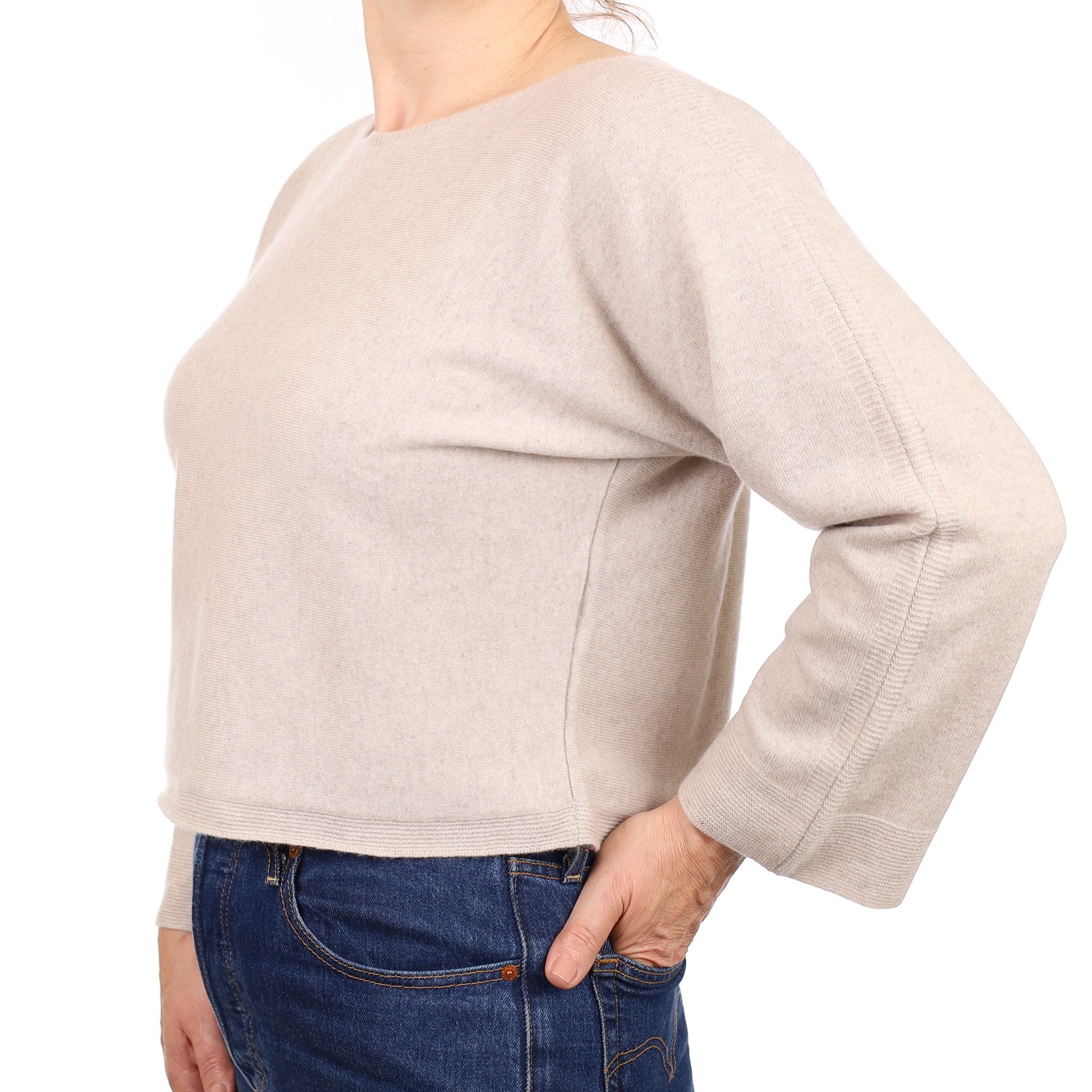 Fawn Cashmere Batwing Slash Neck Jumper Medium