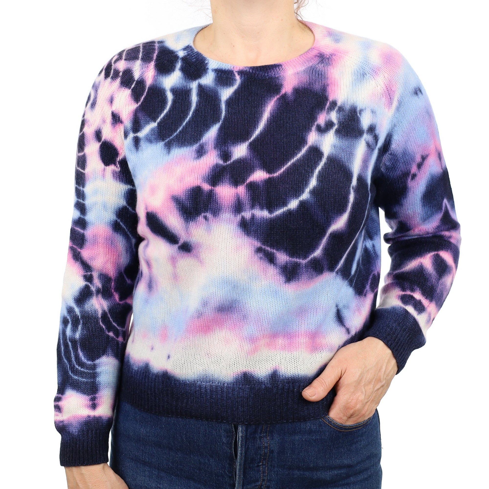 Blue and Pink Tie Dye Cashmere Crew Neck Jumper Medium