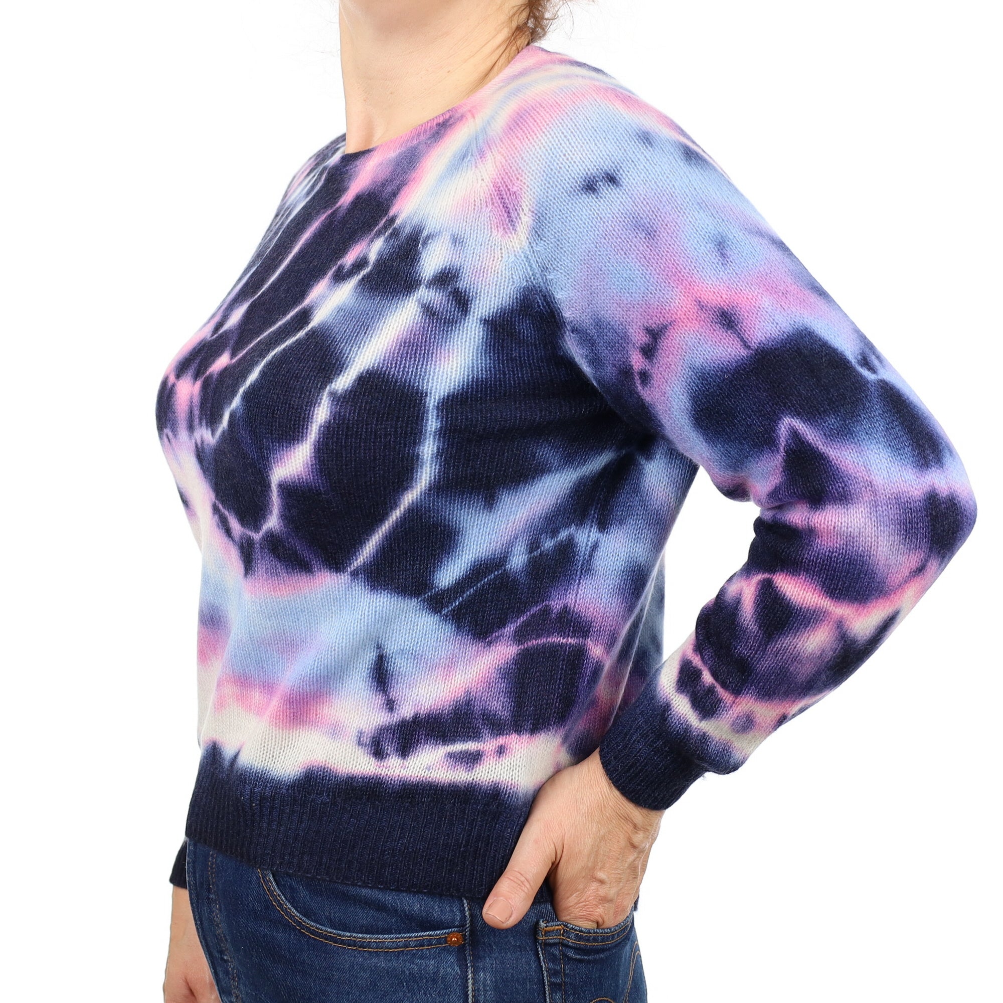 Blue and Pink Tie Dye Cashmere Crew Neck Jumper Medium