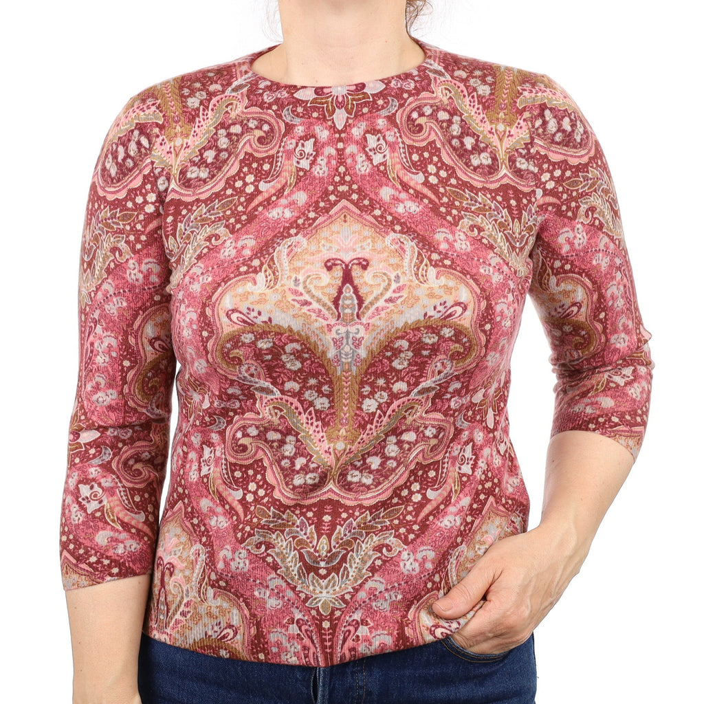 Rouge Pink Paisley Cashmere Crew Neck Jumper Medium