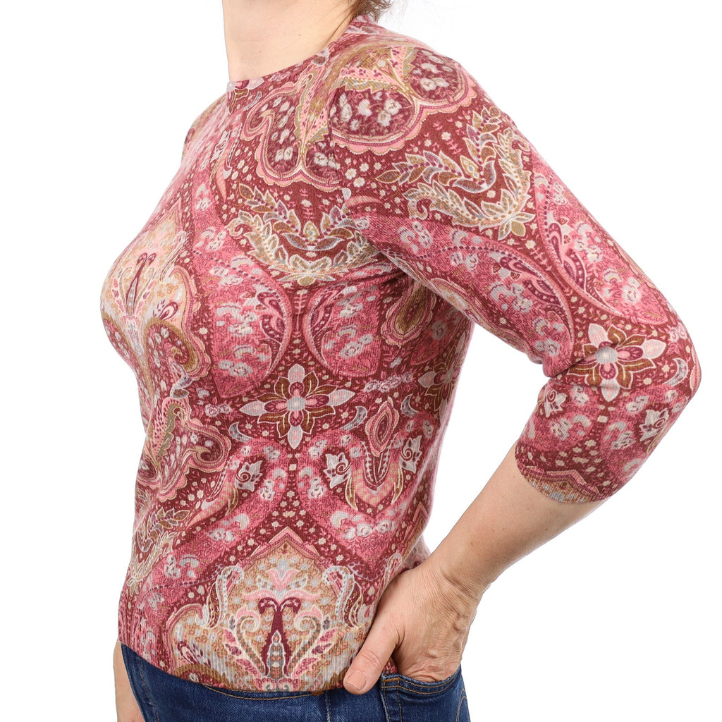 Rouge Pink Paisley Cashmere Crew Neck Jumper Medium