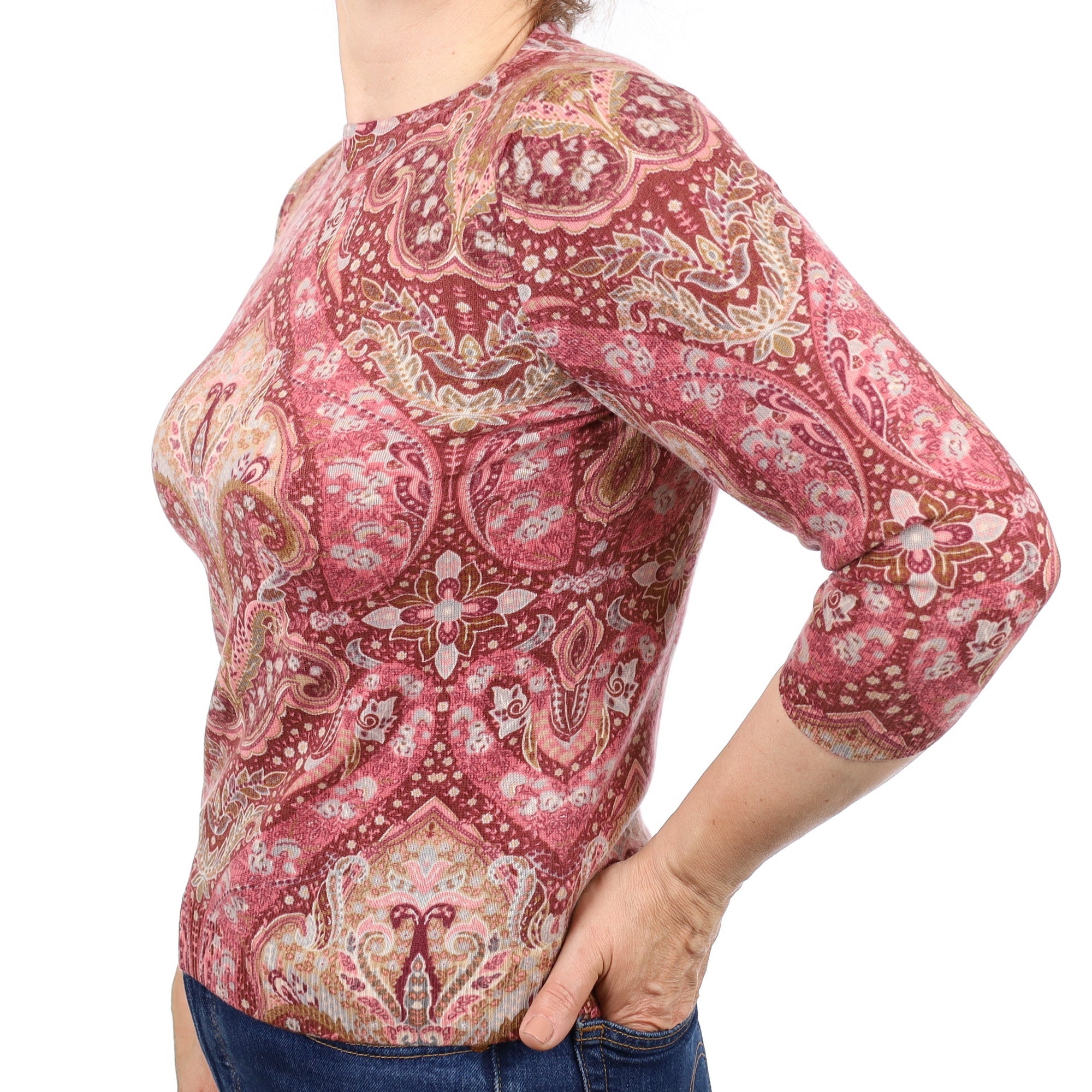 Rouge Pink Paisley Cashmere Crew Neck Jumper Medium