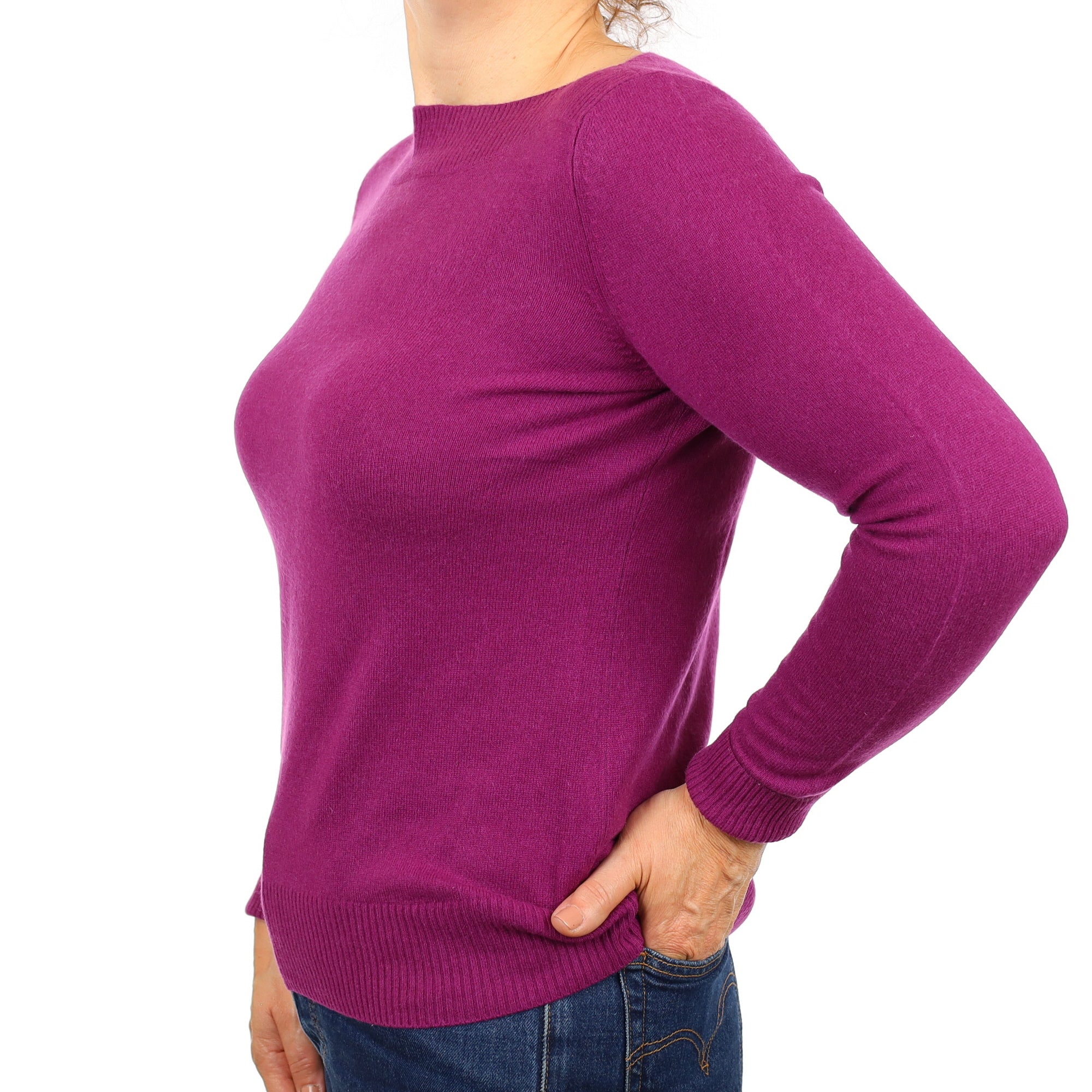 Plum Purple Cashmere Boat Neck Jumper Medium