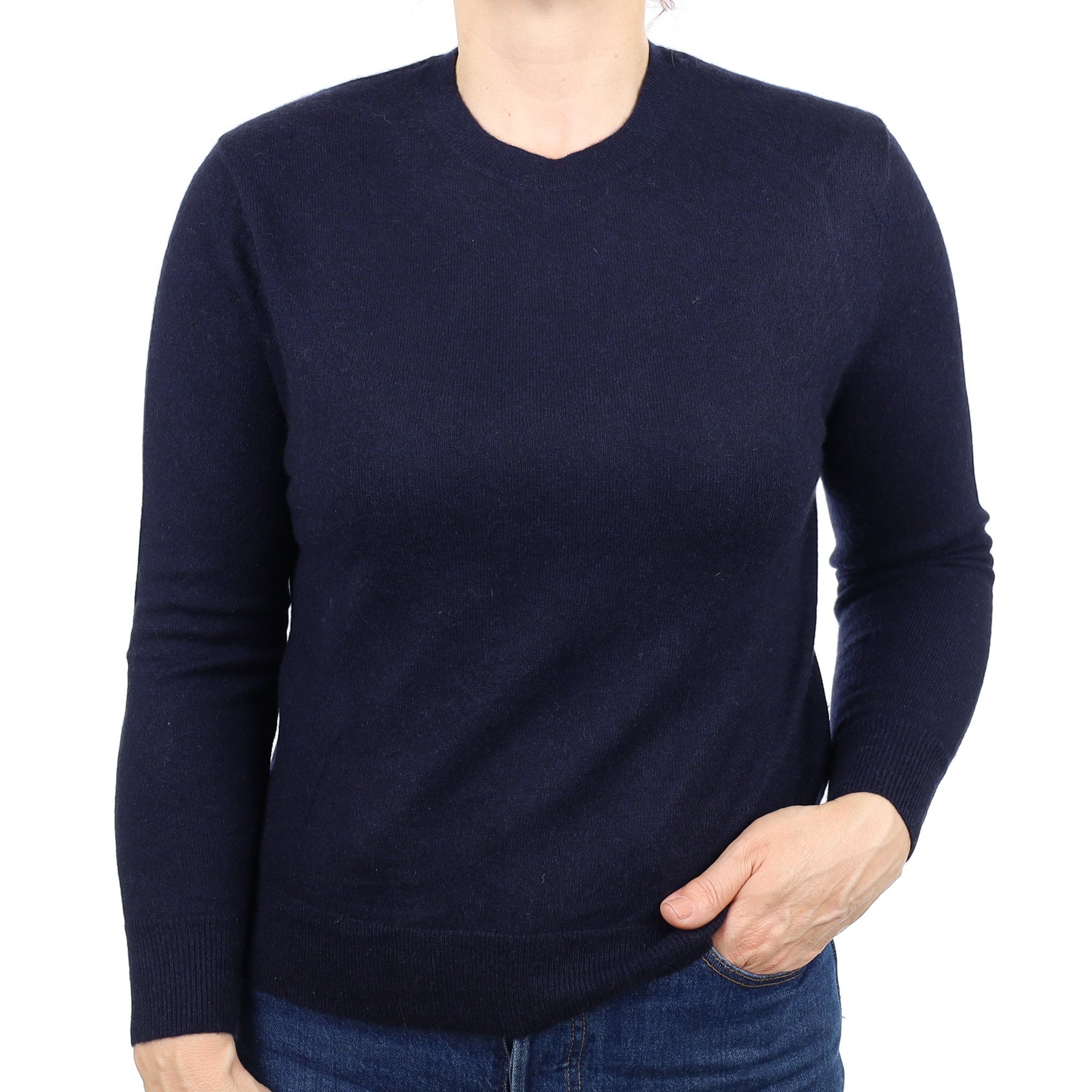 Dark Navy Cashmere Crew Neck Jumper Medium