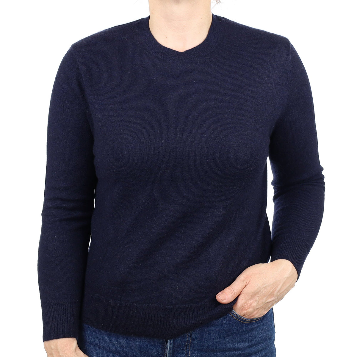 Dark Navy Cashmere Crew Neck Jumper Medium
