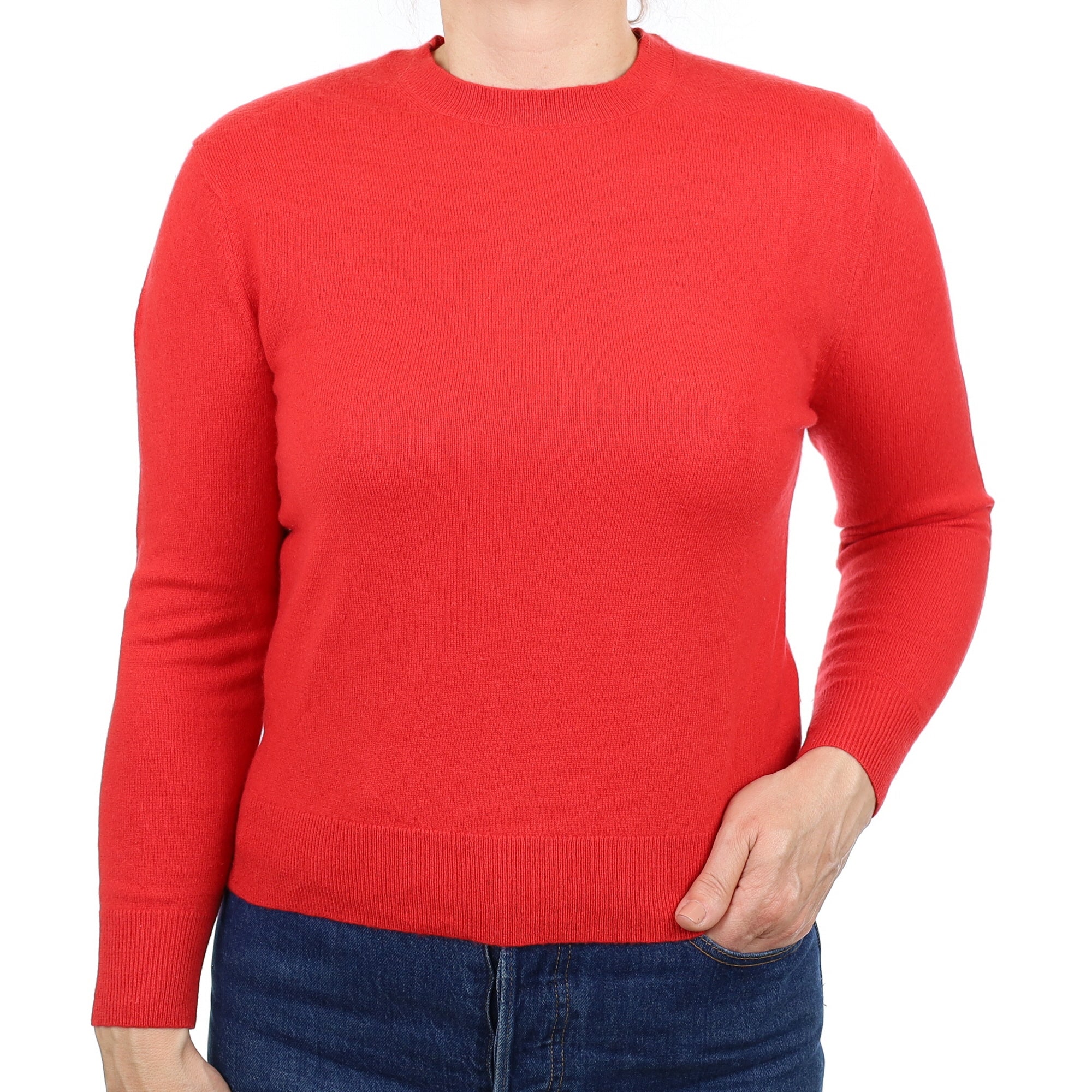 Vermillion Red Cashmere Crew Neck Jumper Medium